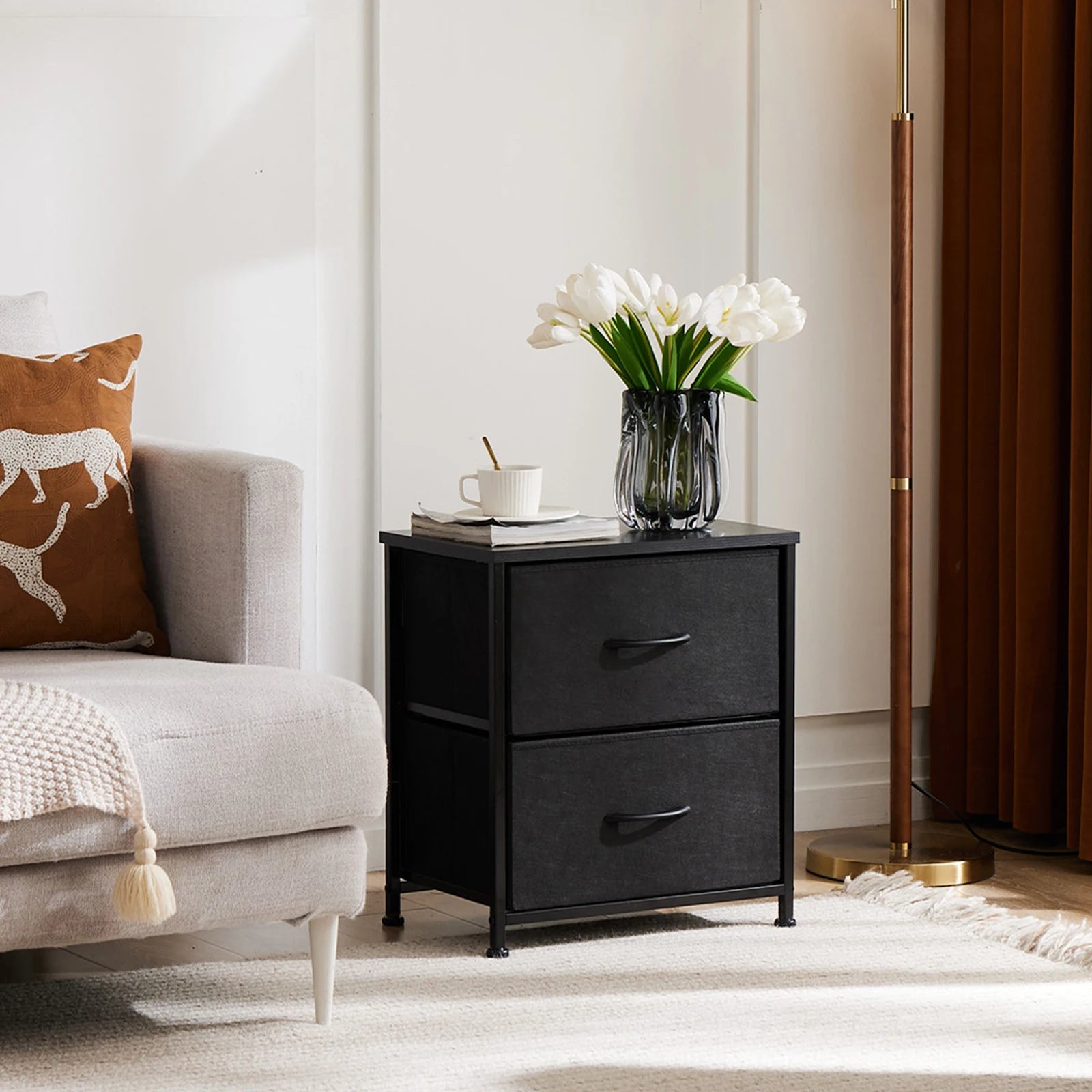 Multifunctionele Ladekast met Stoffen Lades – 2‑Stuks Woonkamer & Slaapkamer Opbergmeubel