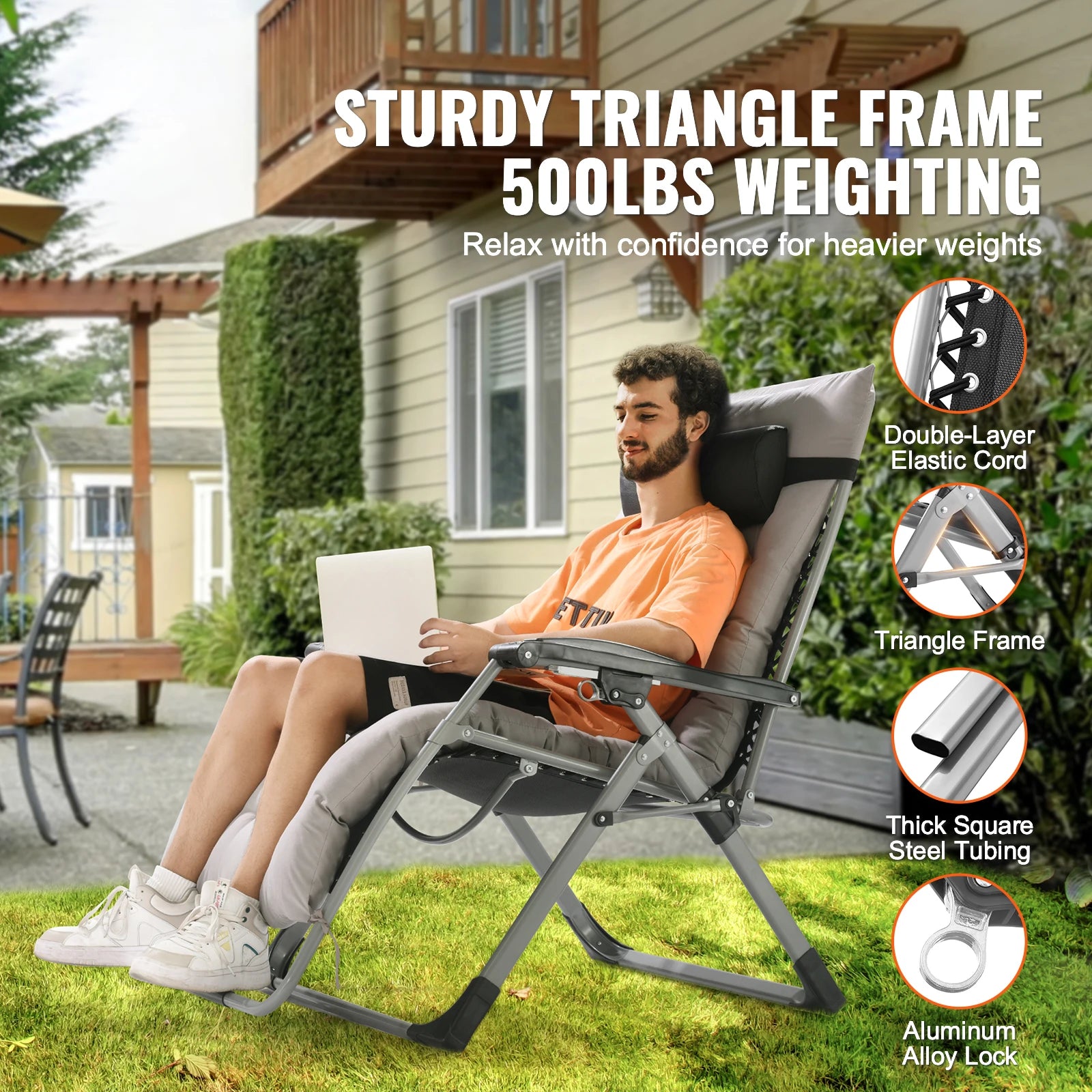 Zero Gravity Stoel Verstelbaar met Kussen & Accessoires – Comfortabele Ligstoel voor Tuin, Camping & Balkon
