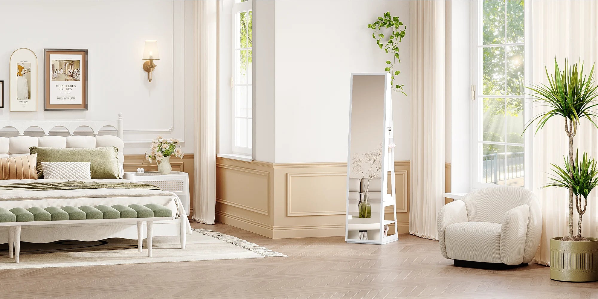 Sieradenkast met Spiegel 360° Draaibaar – Staande Sieraden Organizer met LED Verlichting & Opbergruimte