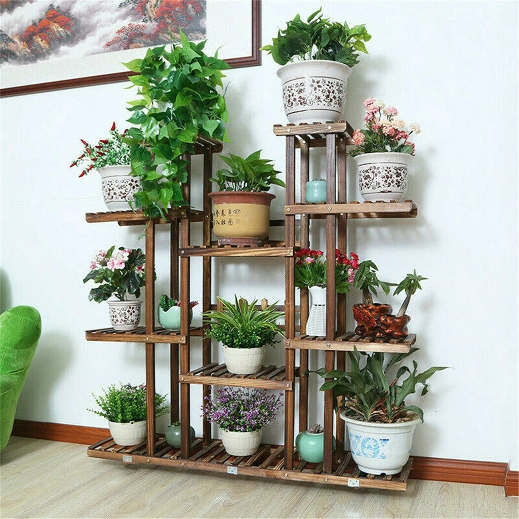 Houten Plantenrek 9 Niveaus – Grote Plantenstandaard voor Binnen & Buiten