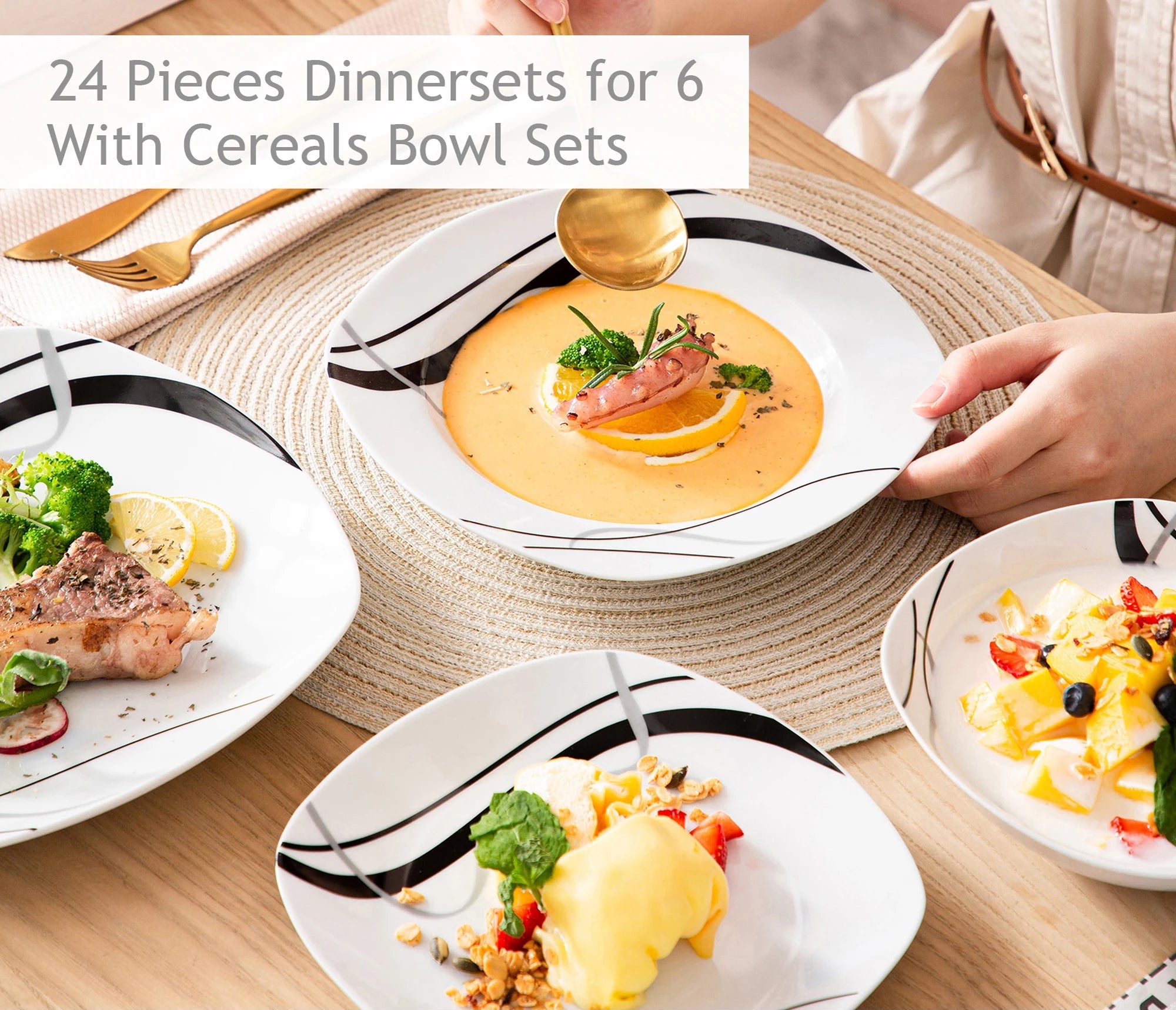 Porseleinen Serviesset 18/36-delig – Modern Keramisch Servies met Borden & Soepkommen – Vaatwasser- en Magnetronbestendig