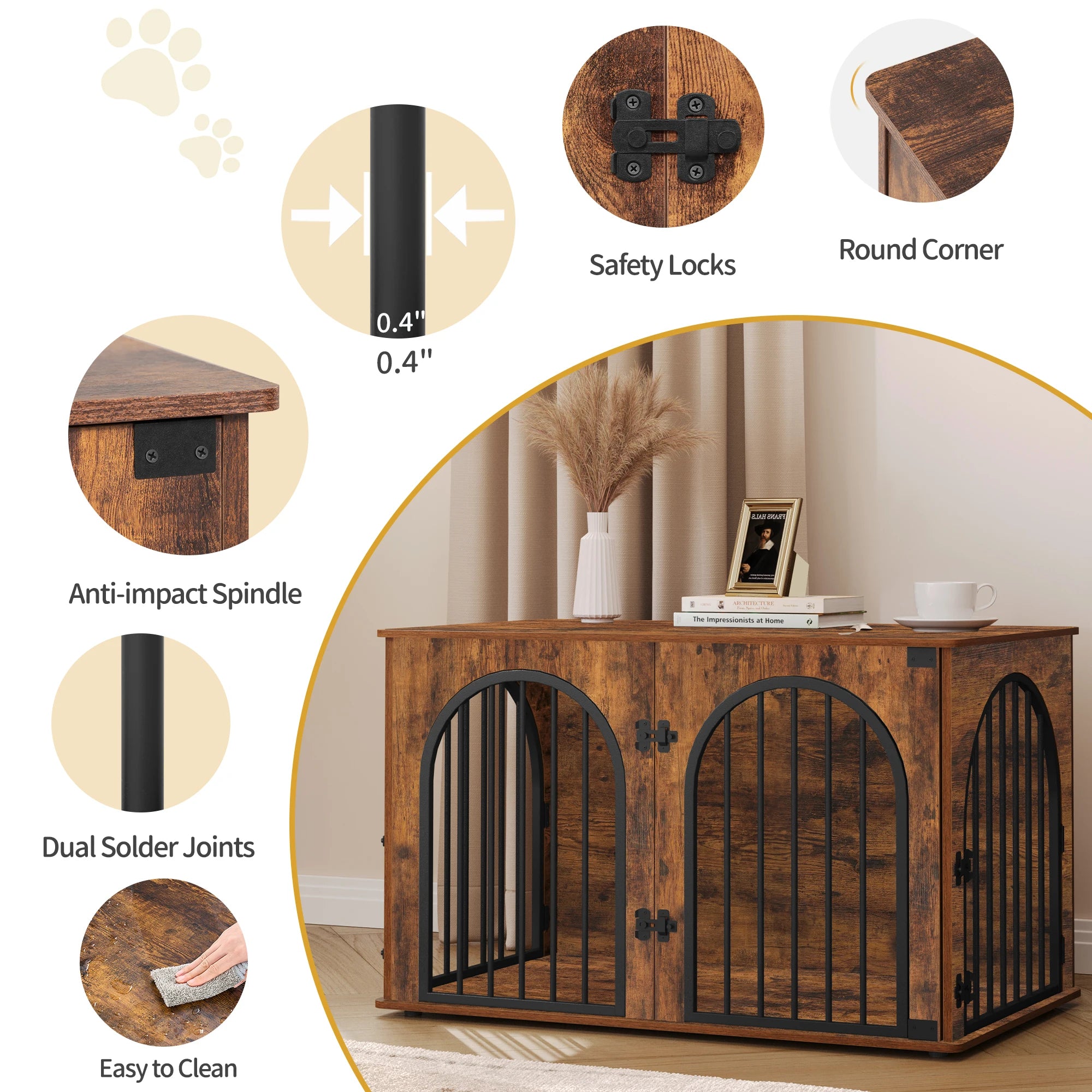 Houten Hondenbench Meubel 100 cm – Luxe Design Hondenkooi met 3 Deuren – Stevige Dog Crate voor Binnen – Bijzettafel & TV Meubel