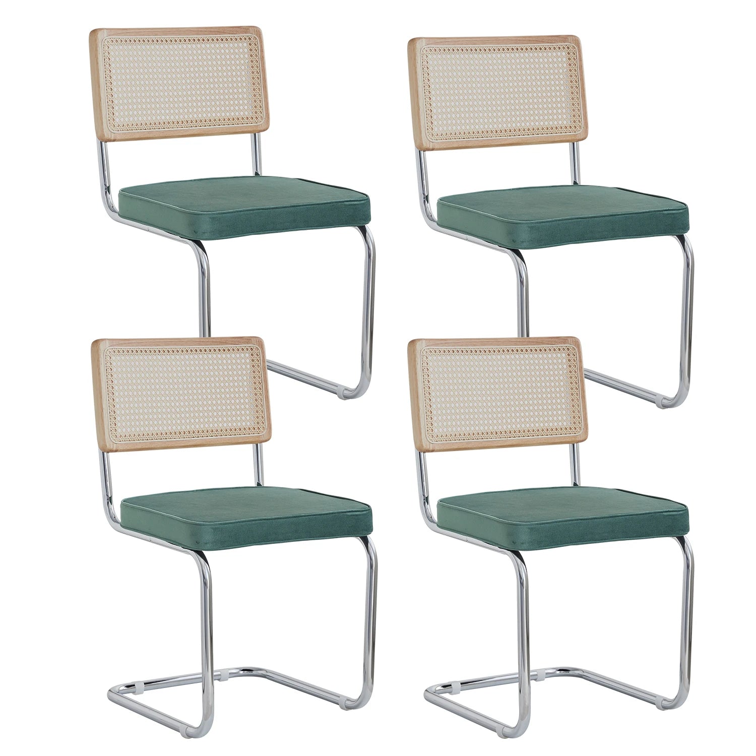 Rotan Eetkamerstoelen Set van 2 of 4 – Retro Design met Velvet Zitting en Metalen Frame