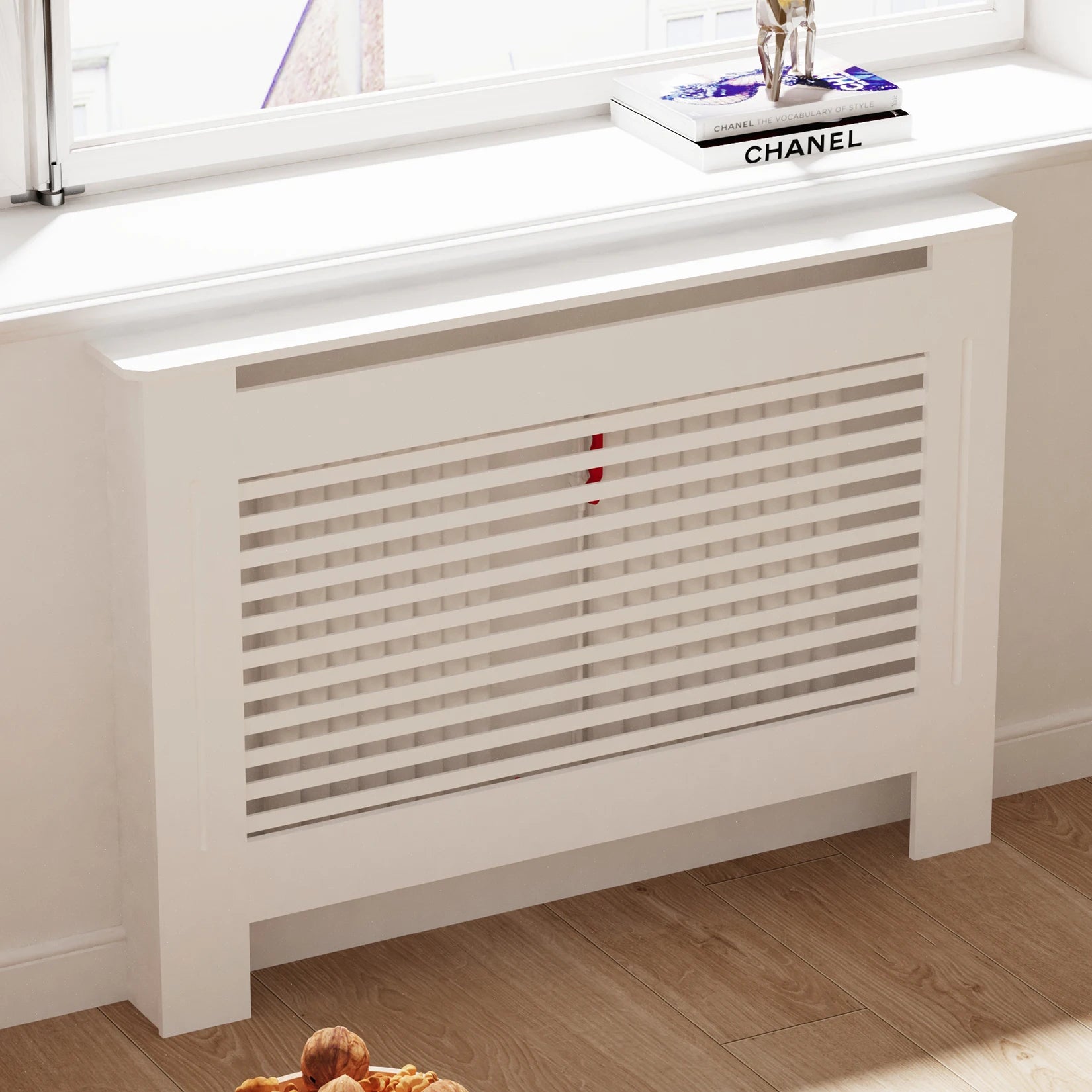 Radiatorombouw MDF Wit – Moderne Radiatorbekleding met Strakke Afwerking en Opbergruimte