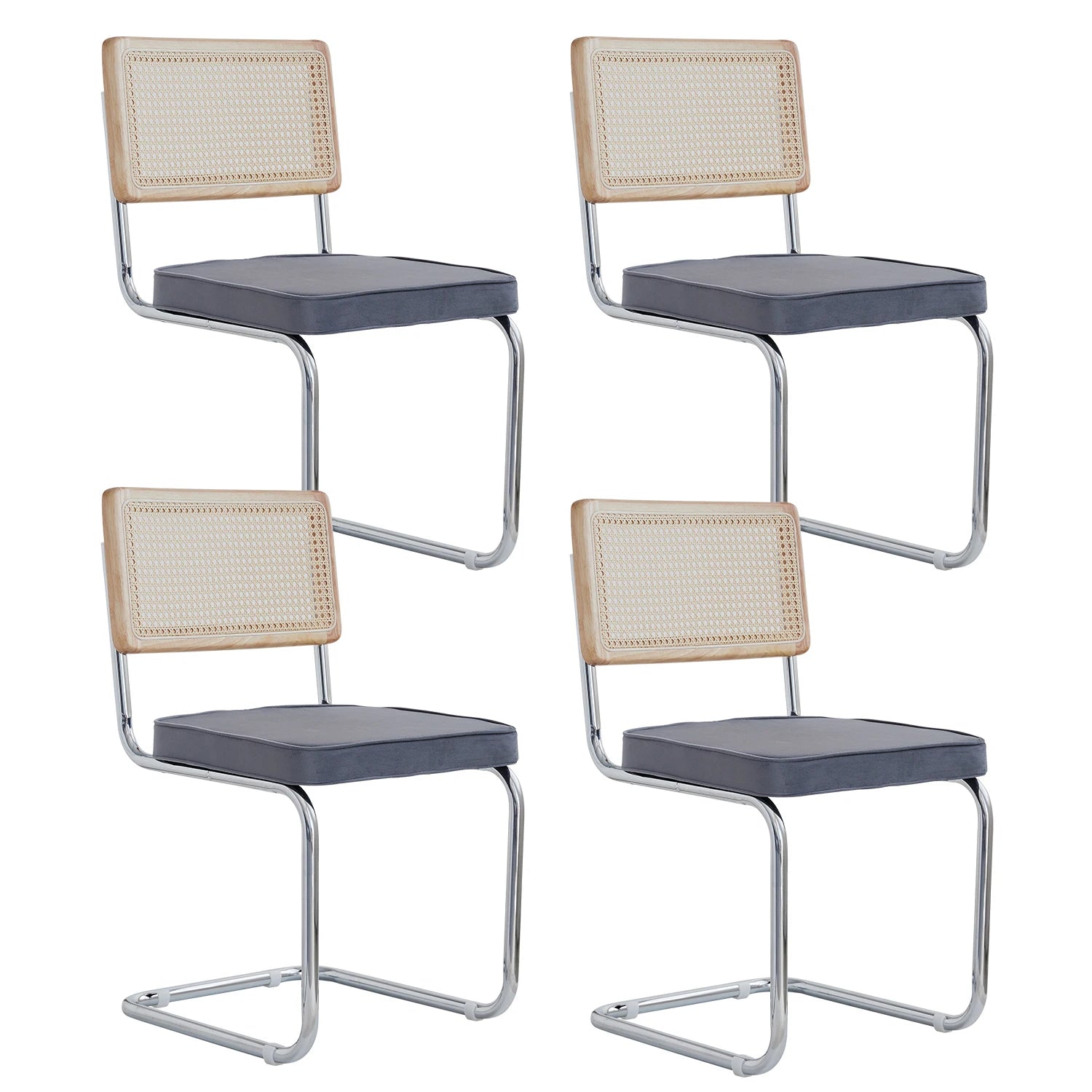 Rotan Eetkamerstoelen Set van 2 of 4 – Retro Design met Velvet Zitting en Metalen Frame