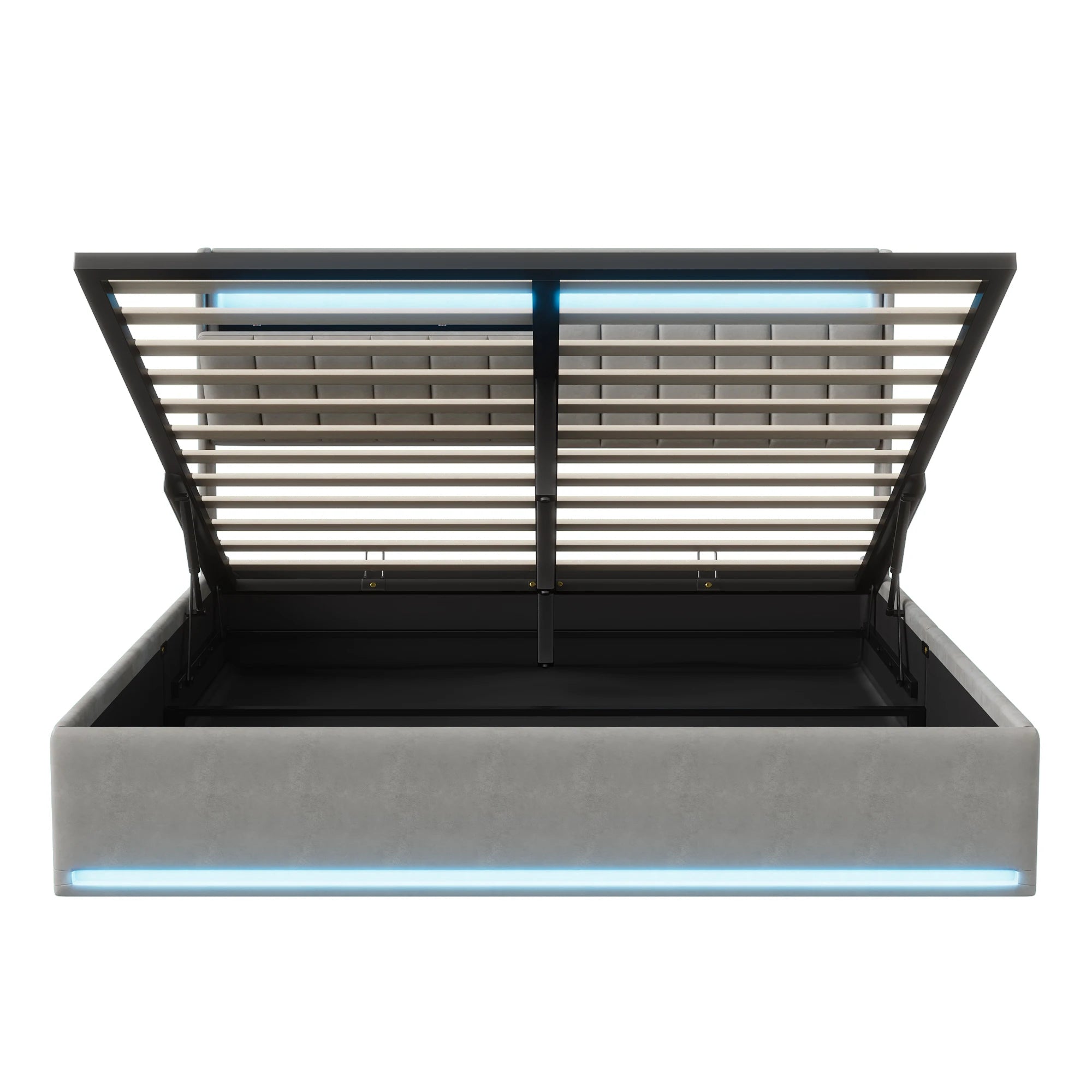 Tweepersoonsbed met geïntegreerde LED‑verlichting, USB‑oplaadfuncties en opbergruimte – Modern en functioneel bedframe