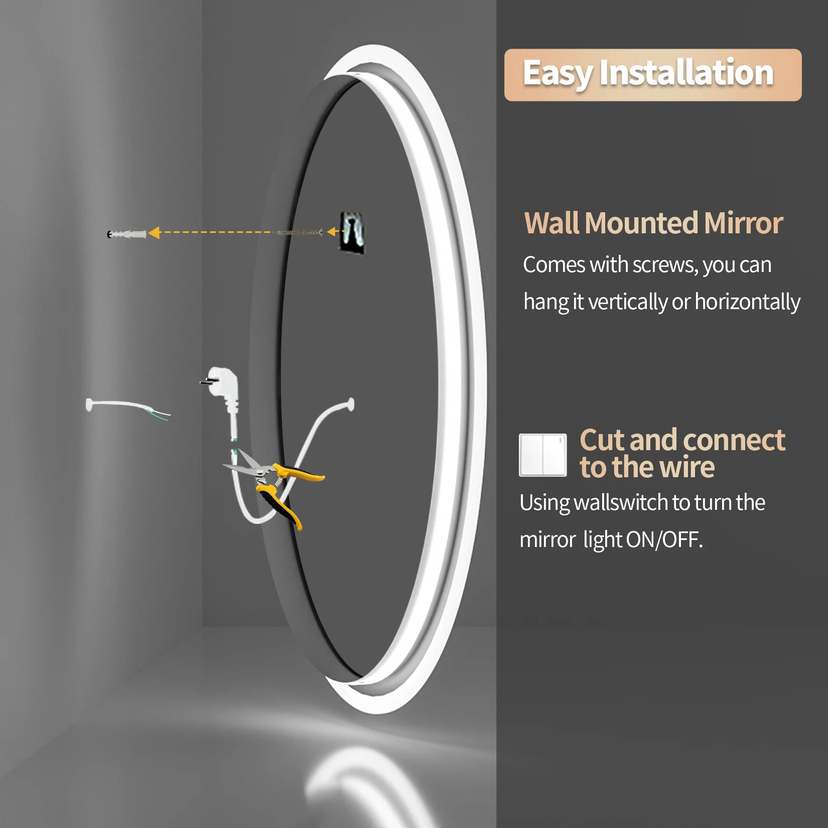 LED Badkamerspiegel Rond – Dimbaar met Anti-Condens, 3 Lichtkleuren & Touch Sensor IP65 Waterdicht