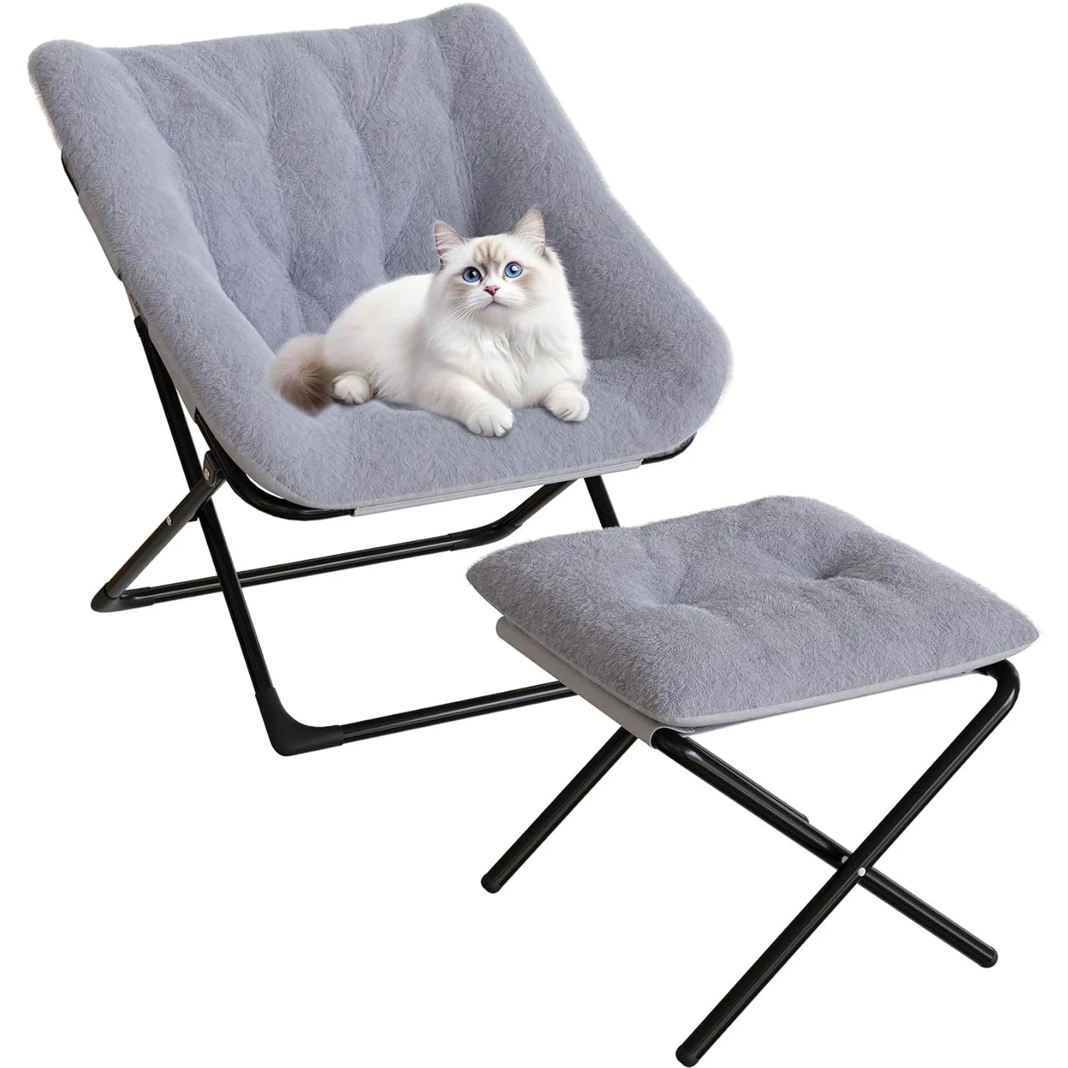 XL Opvouwbare Loungestoel met Faux Fur – Pluche Comfortstoel met Antislip Frame voor Woonkamer, Slaapkamer & Studentenkamer