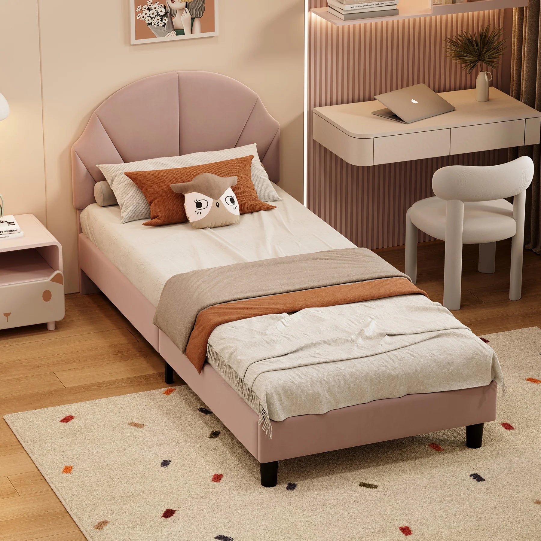 Kinderbed 90x200 Meisjesbed Fluweel Bloemenkroon – Speels & Stijlvol