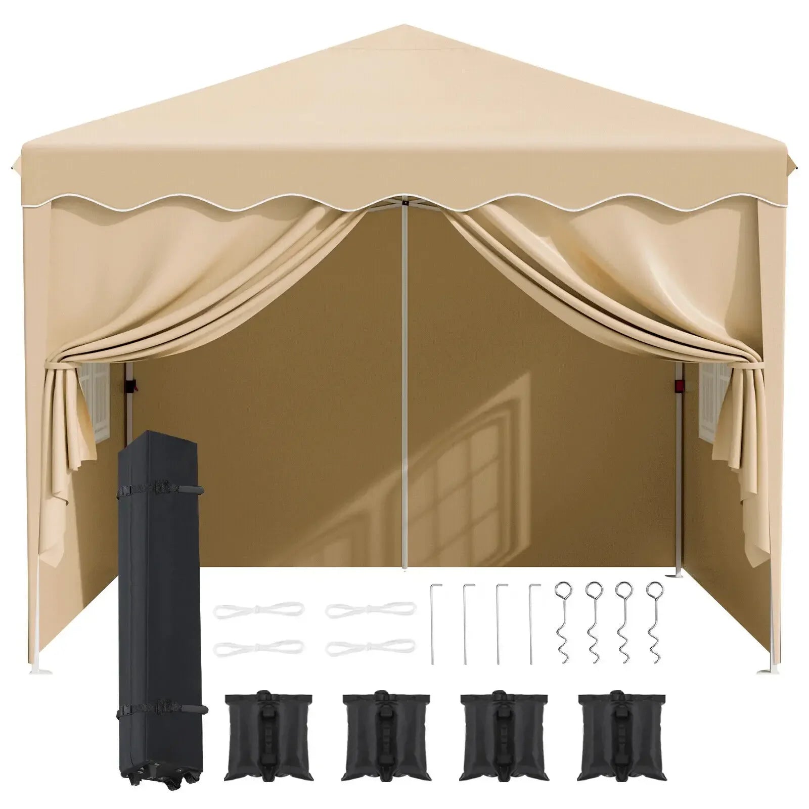Pop up Canopy with Sidewalls,Outdoor Winter Gazebo, 10'X10'(3X3M) Party Tent, Adjustable Leg Heights, Windows, Wheeled Carry Bag