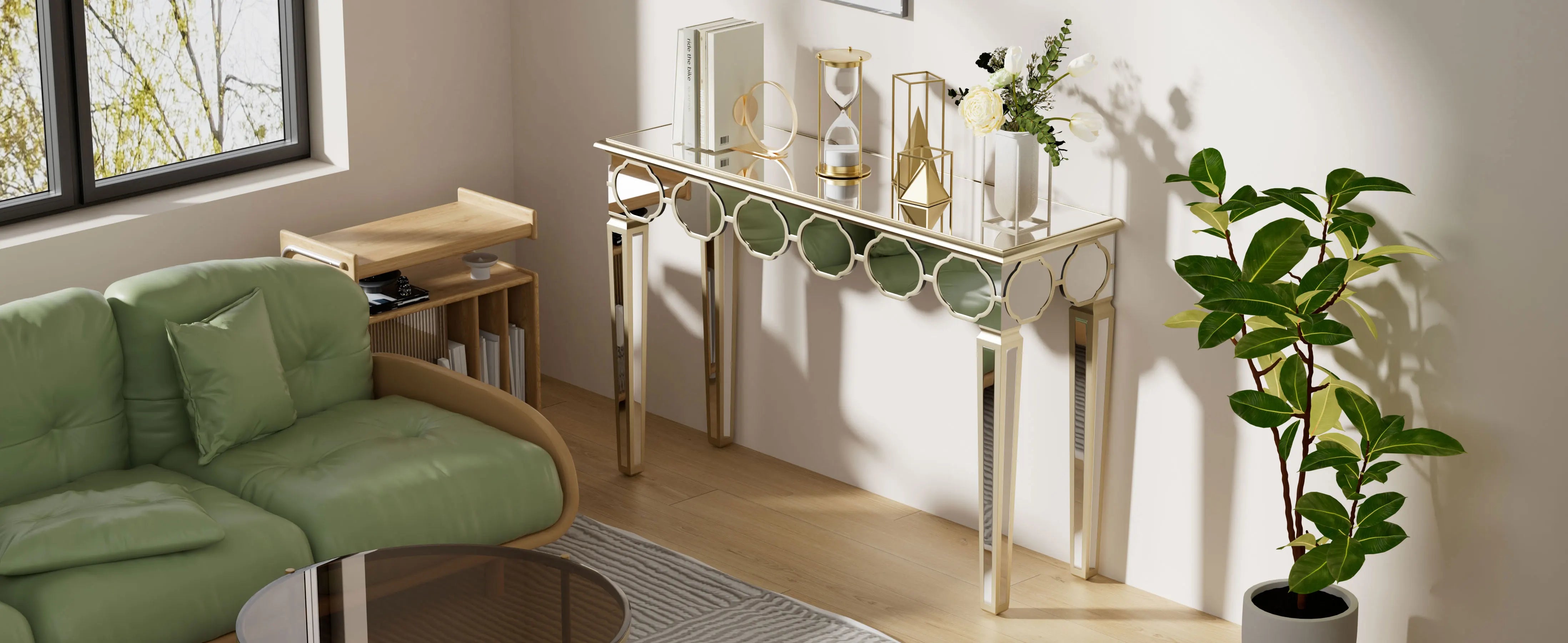 Spiegelconsole Tafel Zilver Goud met Spiegelafwerking – Moderne Sidetable voor Hal en Woonkamer (120 cm)