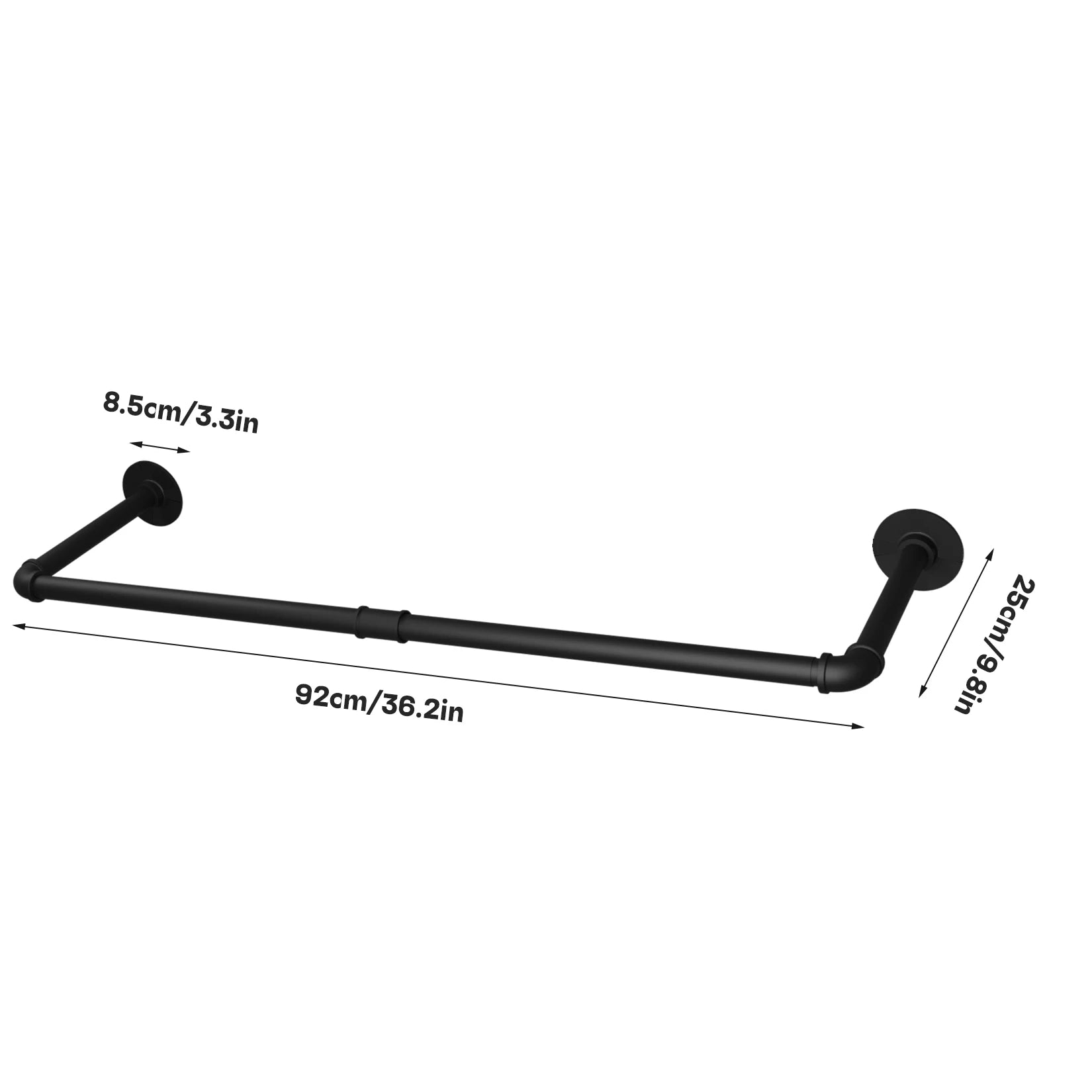 Industriële Wand Kledingrek Set van 2 – Metalen Pijp Kledingstang Zwart – Wandmontage Organizer