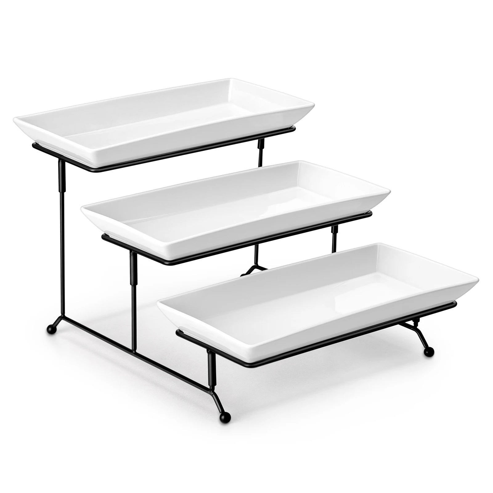3-Laags Porseleinen Serveerschaal met Gouden Rand – Luxe Etagère voor High Tea, Buffet & Feest