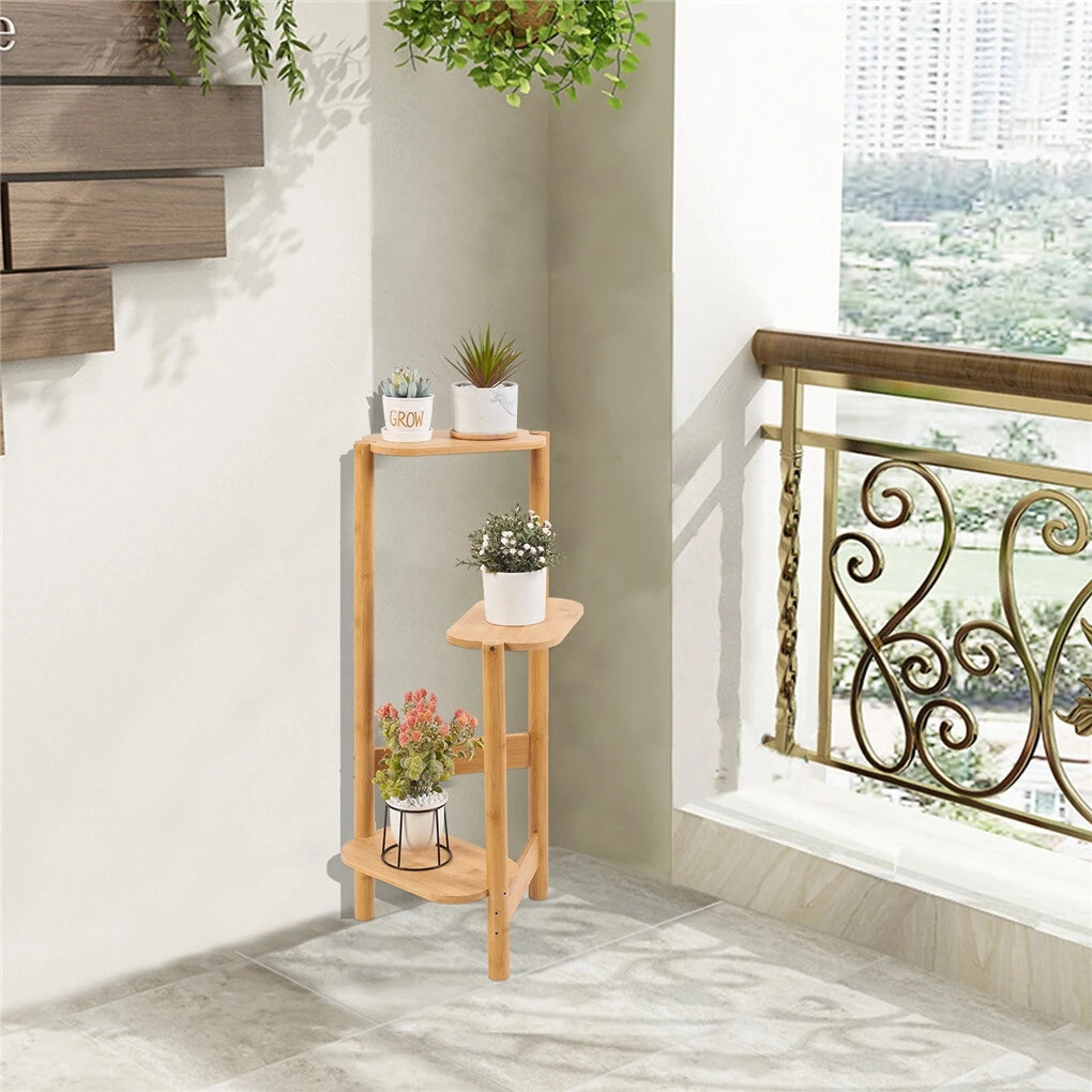 3-Laags Bamboe Plantenstandaard voor Binnen – Hoek Plantenrek voor Balkon, Woonkamer en Slaapkamer