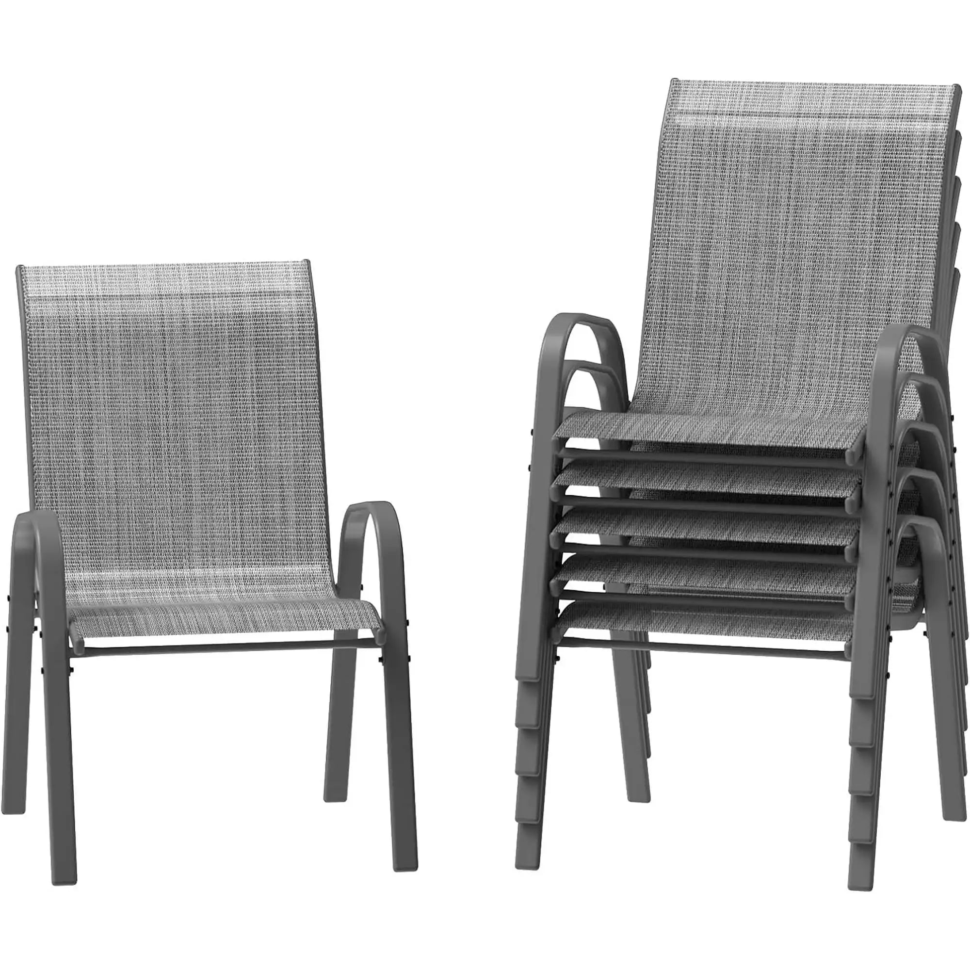 Set van 6 Stapelbare Tuinstoelen – Weerbestendige Terrasstoelen met Hoge Rugleuning – Metalen Tuinstoelen tot 150 kg