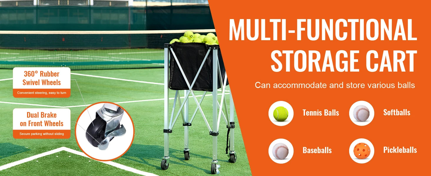 Opvouwbare Tennisballenkar met Wielen – 180 Ballen Capaciteit – Lichtgewicht Aluminium Tennis Ballenwagen voor Training & Coaching