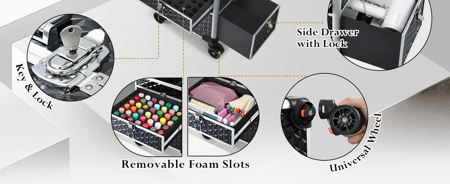 Professionele Rollende Make-up Koffer met Wielen en Laden – Grote Train Case voor Cosmetica – Reiskoffer voor Schoonheidsspecialisten