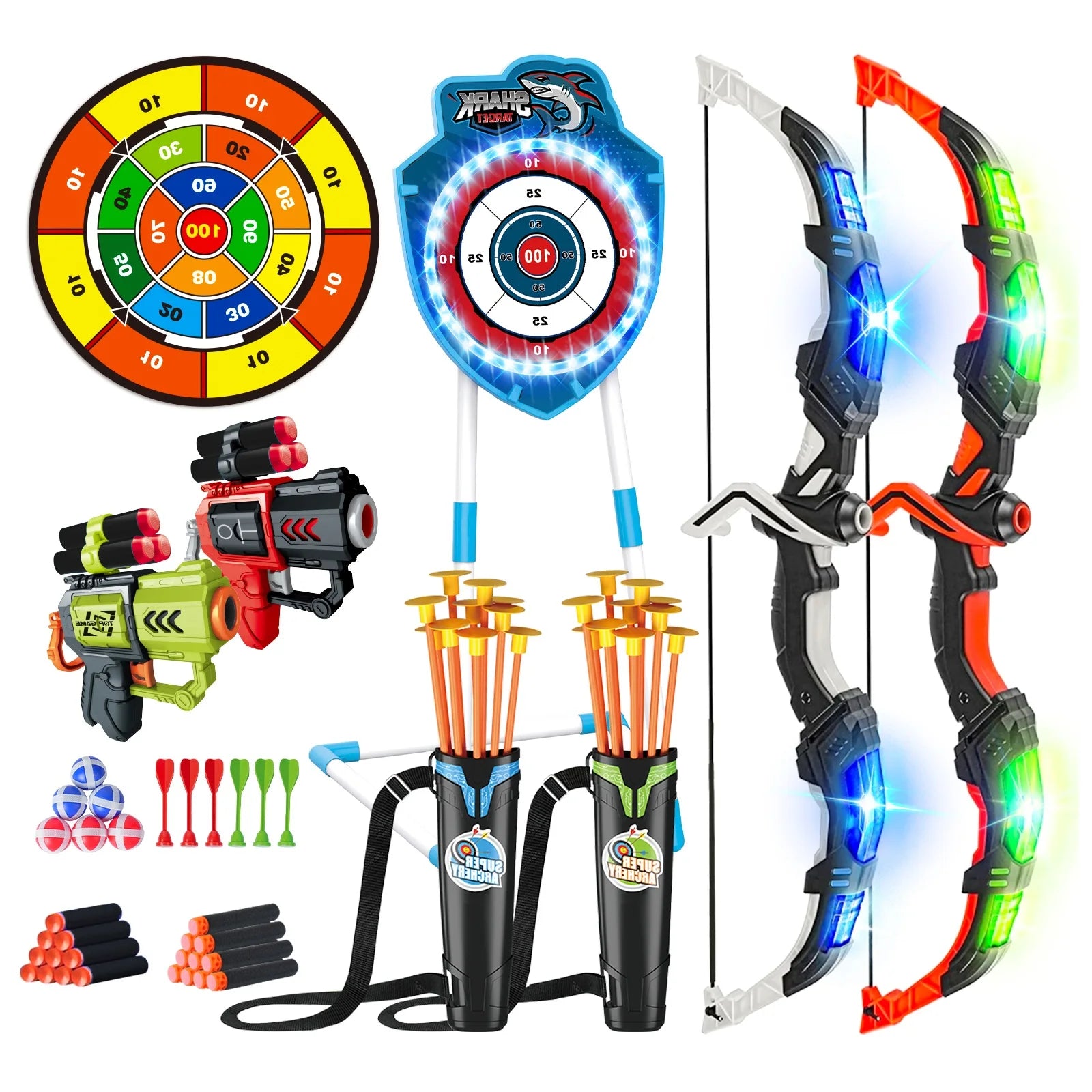 LED Nachtlampje Boogpijl Speelgoedpistool – Kindvriendelijke Boogschietset met Glow-in-the-Dark Doelbord – Veilig en Educatief Speelgoed voor Kinderen