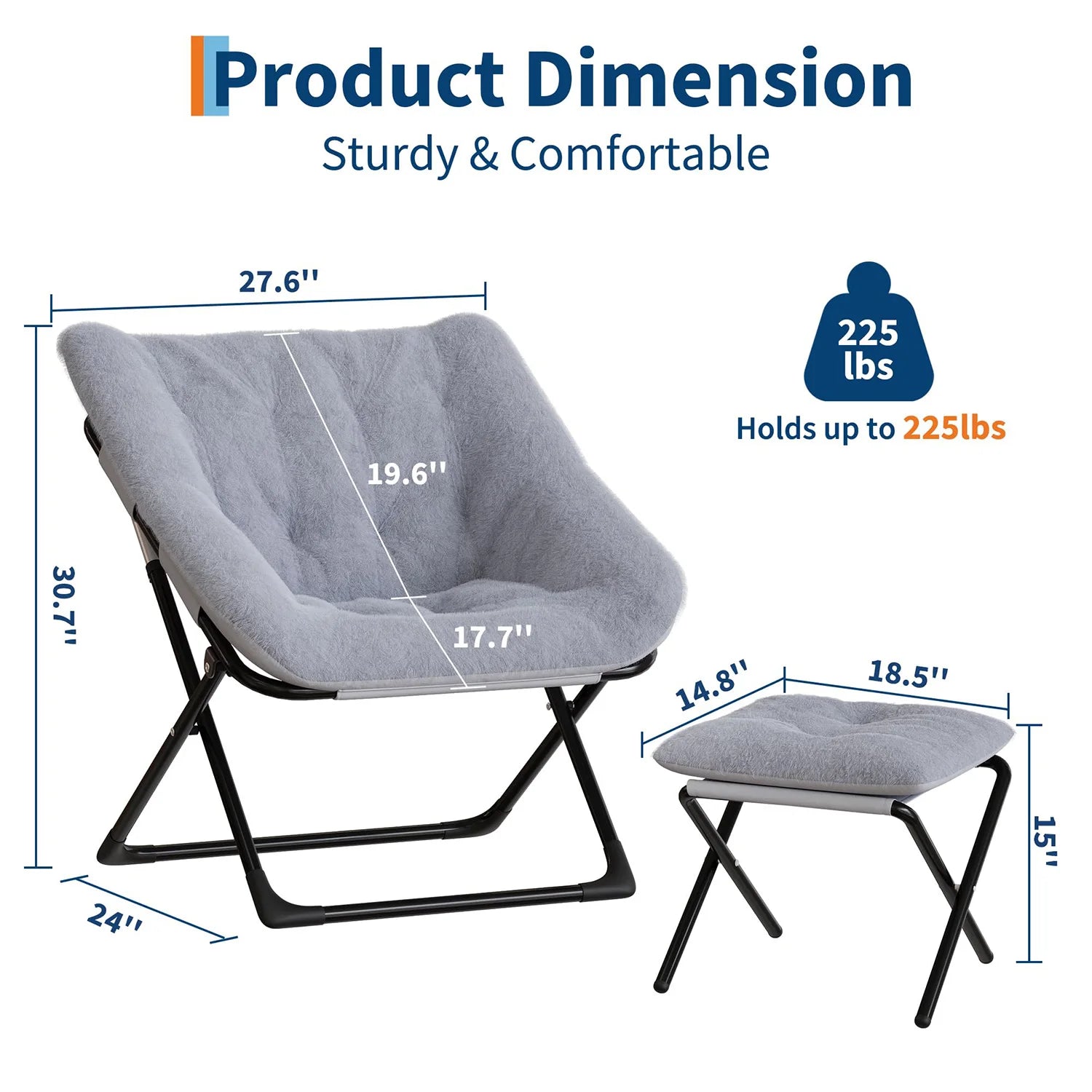 XL Opvouwbare Loungestoel met Faux Fur – Pluche Comfortstoel met Antislip Frame voor Woonkamer, Slaapkamer & Studentenkamer