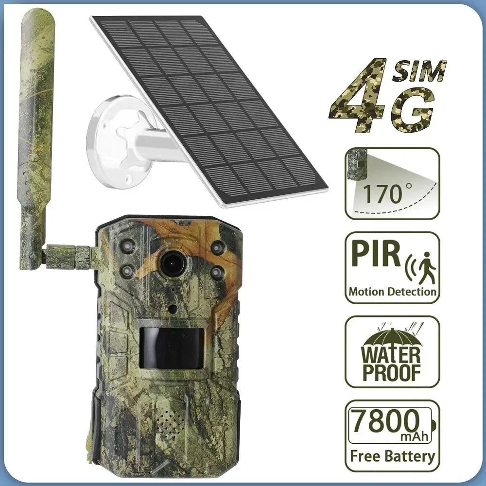 4G 4K Wild‑ en Jachtcamera met SIM‑verbinding, Zonne‑energie, Nachtzicht & Bewegingdetectie