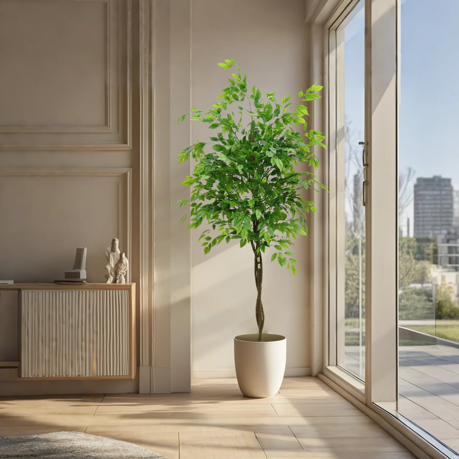 Kunstmatige Ficusboom 160–180 cm – Grote Nep Boom voor Binnen & Overdekt Buiten – Realistische Kunstplant Woonkamer & Kantoor