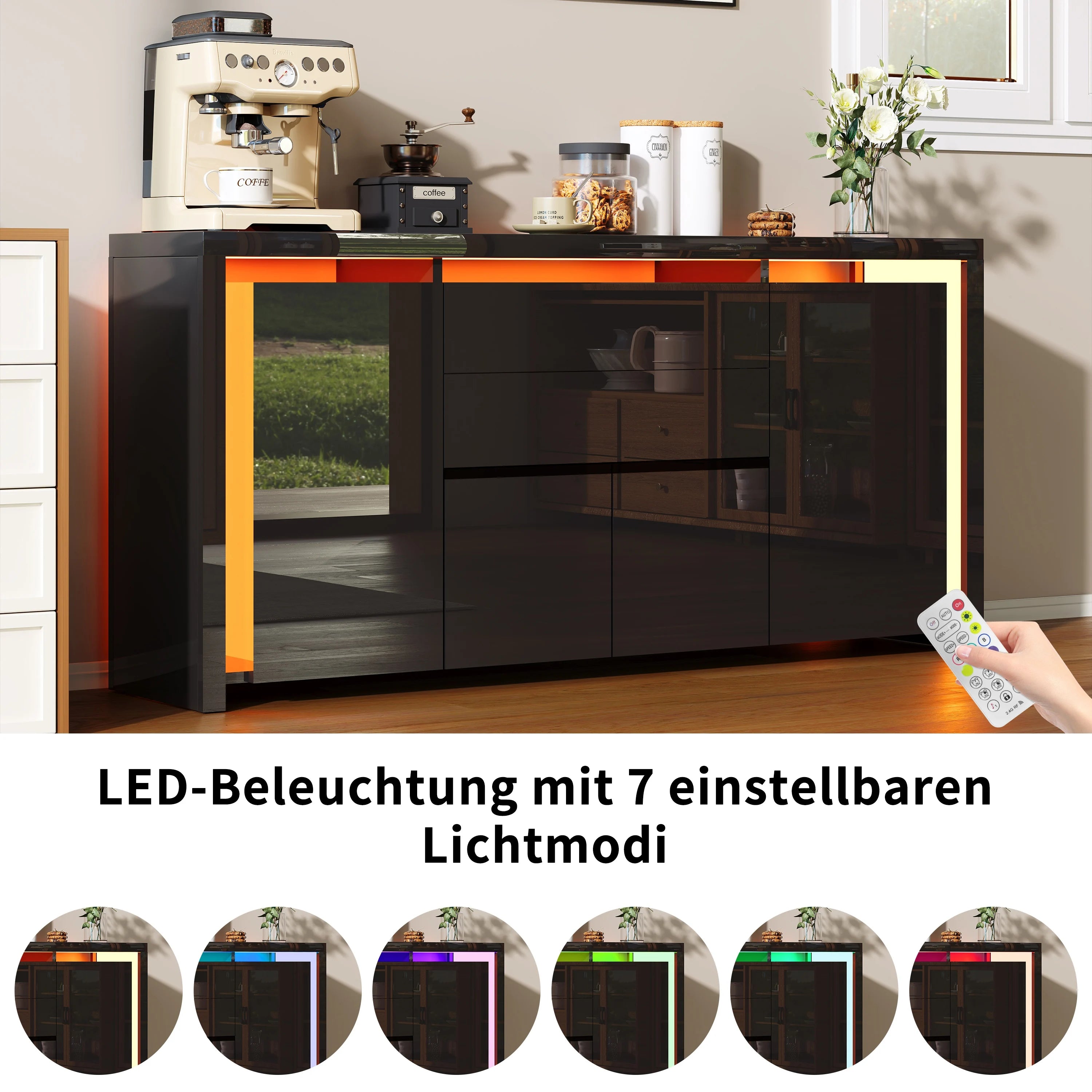 Hoogglans Buffetkast met LED Verlichting – Modern Dressoir met Opbergruimte