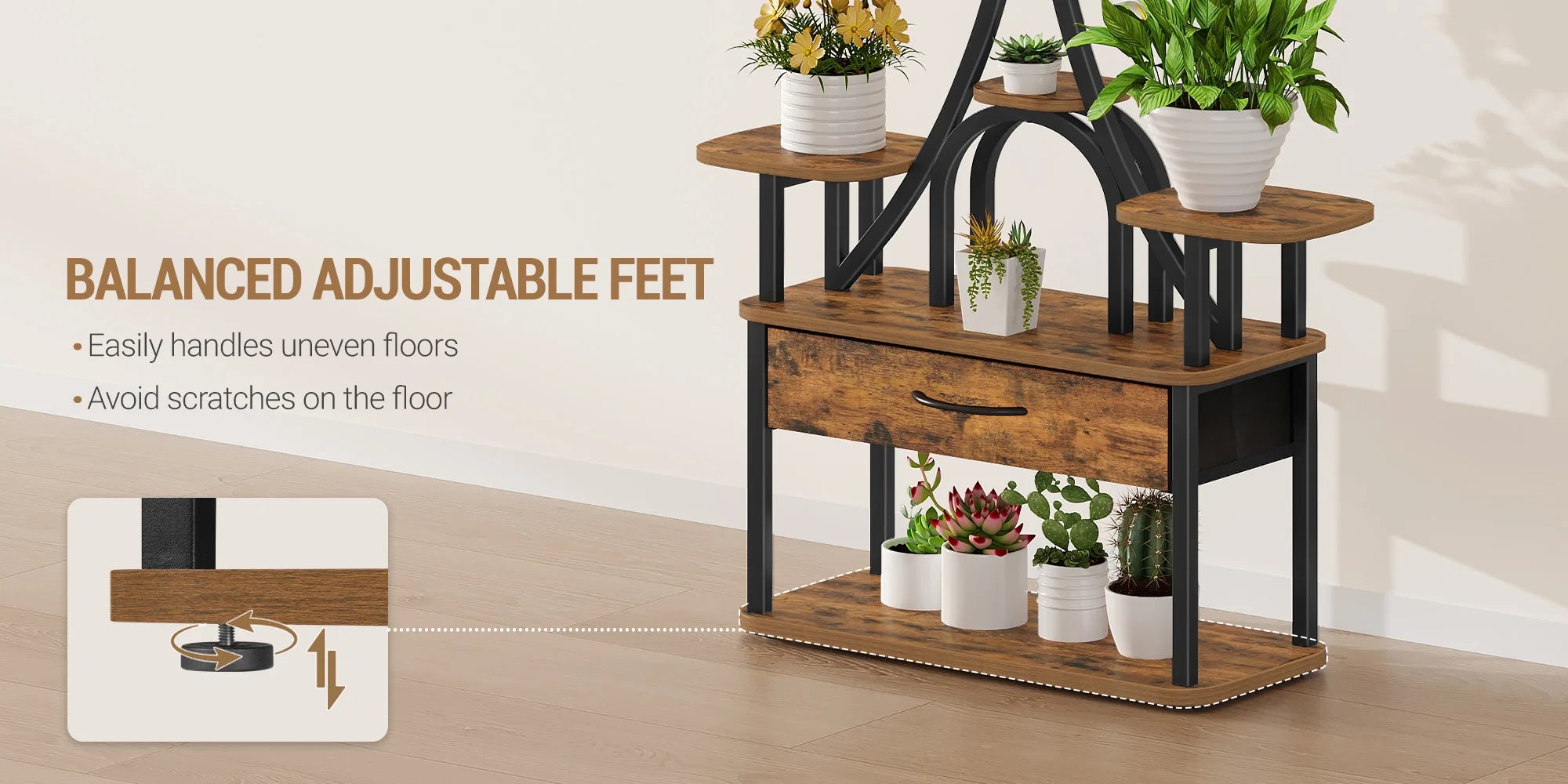 9-Laags Plantenrek met Groeilamp – Verticale Plantenstandaard met LED Verlichting en Timer – Industrieel Bloemenrek voor Binnen & Balkon