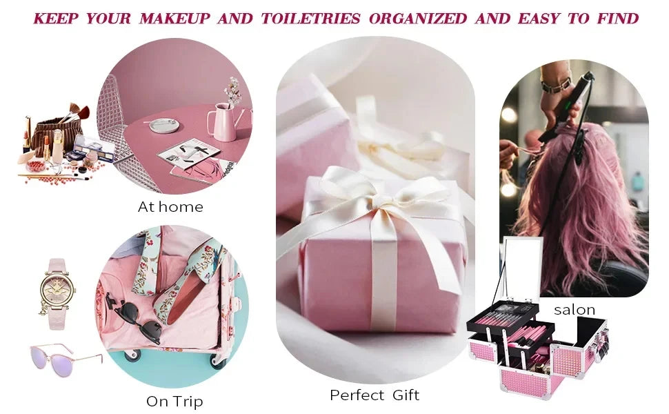 Draagbare Make-up Koffer met Lade, Spiegel en Slot – Make-up Organizer Reiskoffer voor Cosmetica