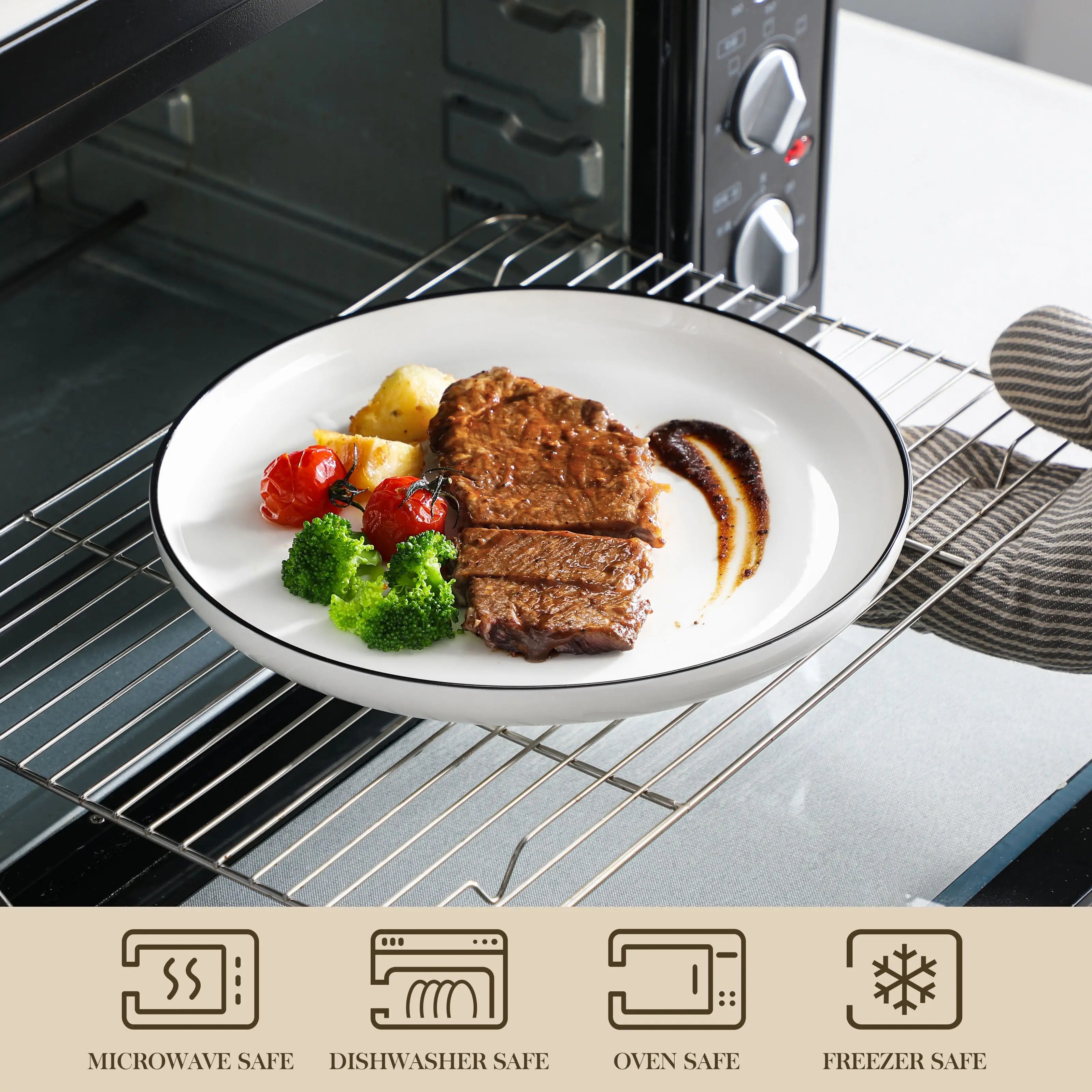 Serviesset 24/48-delig – Porseleinen Borden & Schalen met Zwarte Rand – Luxe Servies Set voor 6/12 Personen