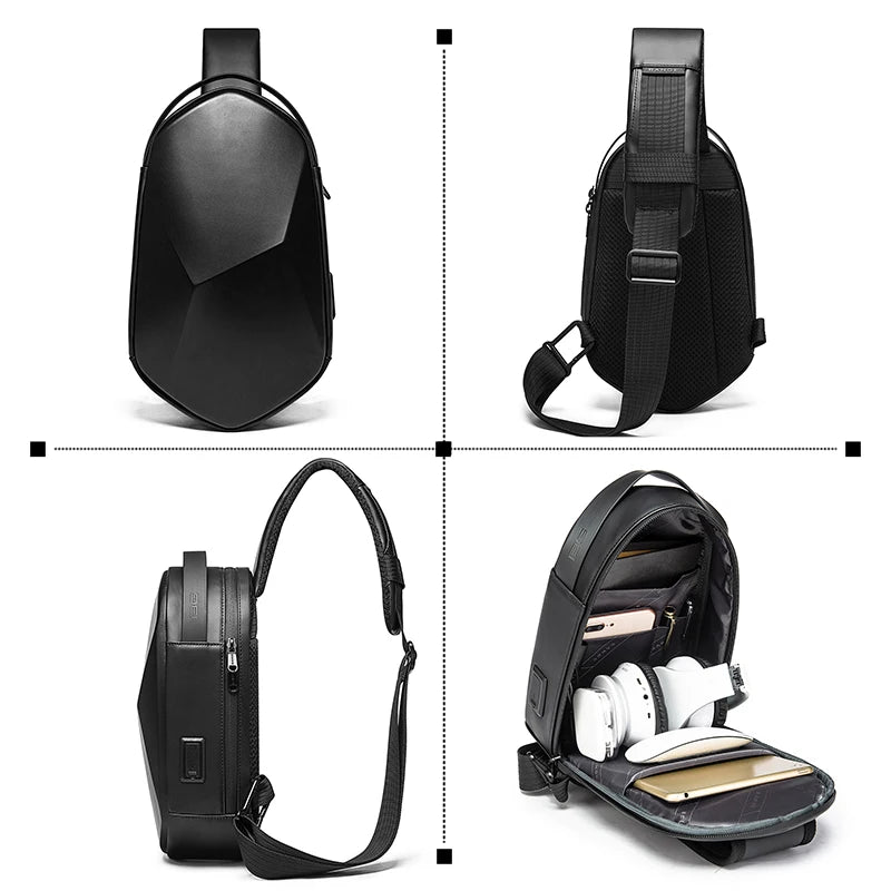 Draagbare Water‑Resistente Hard Shell Crossbody Schoudertas met USB‑Oplaadpoort – Reistas voor Mannen en Unisex Gebruik