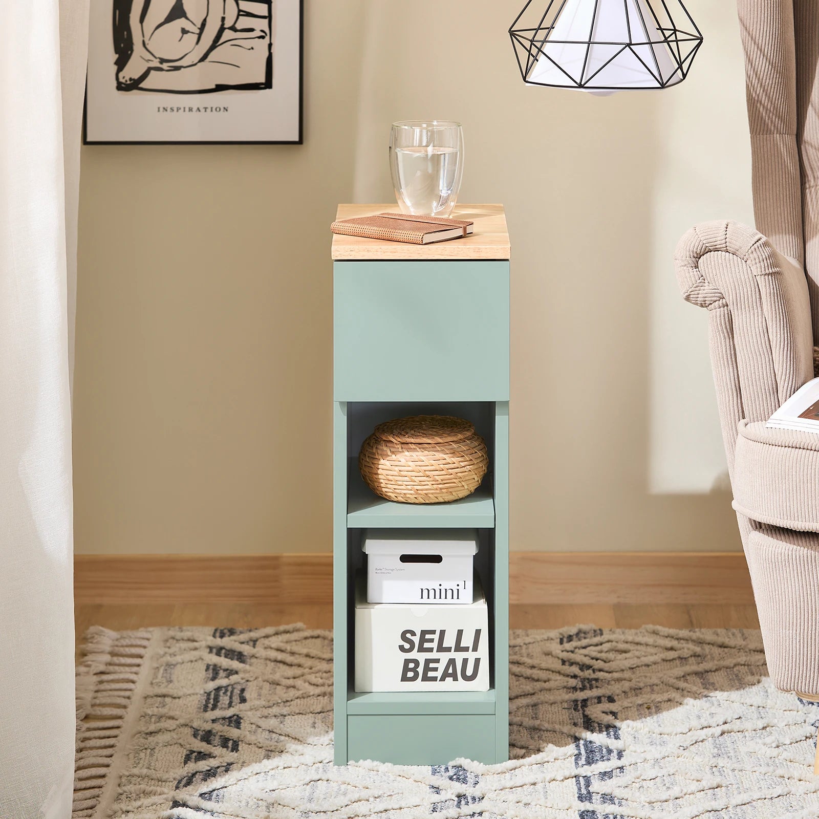 Smal Nachtkastje met Lade – 20 cm Breed Moderne Bijzettafel voor Slaapkamer en Woonkamer