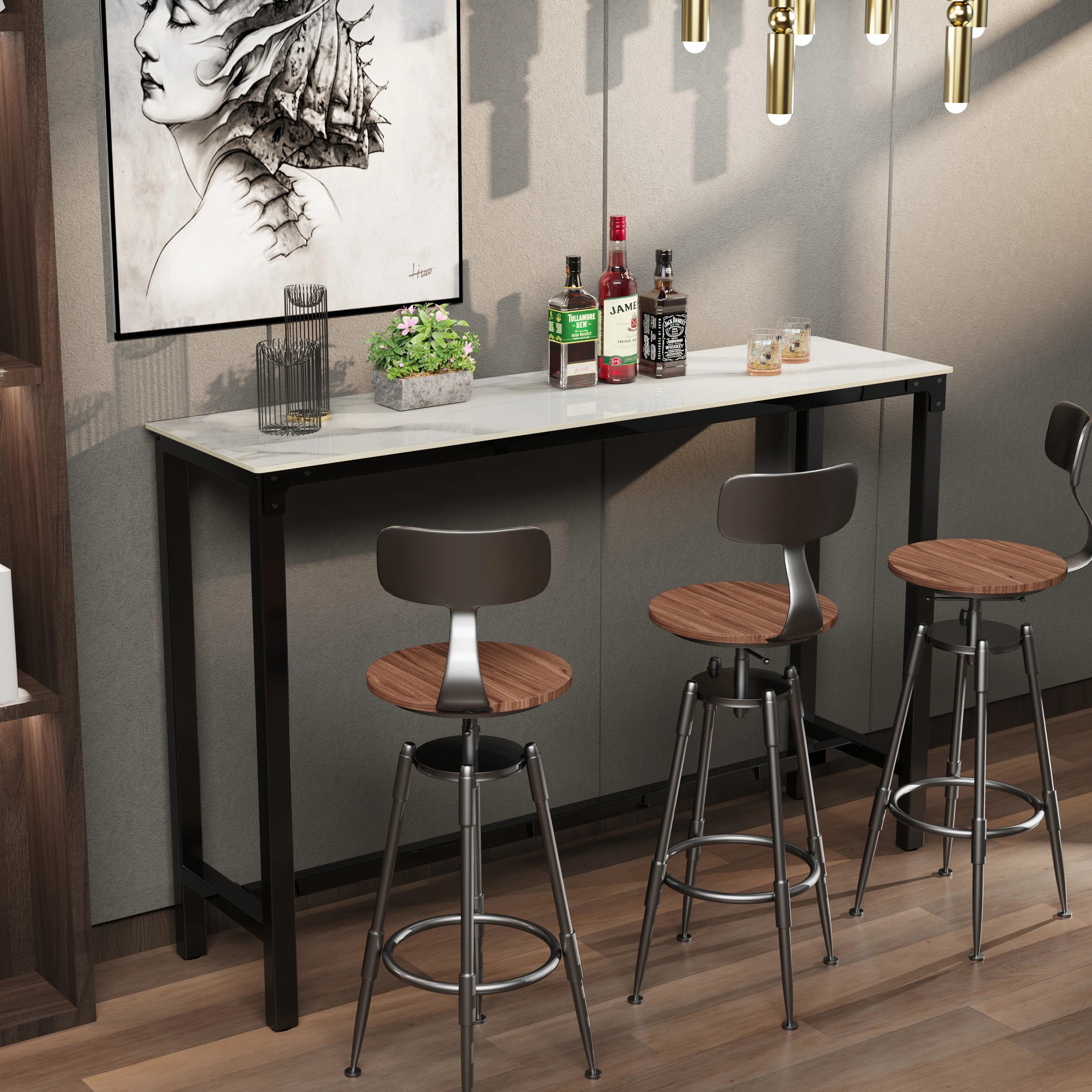 Sintersteen Bartafel Wit – Luxe Counterhoogte Bartafel met Stalen Frame (105 cm)