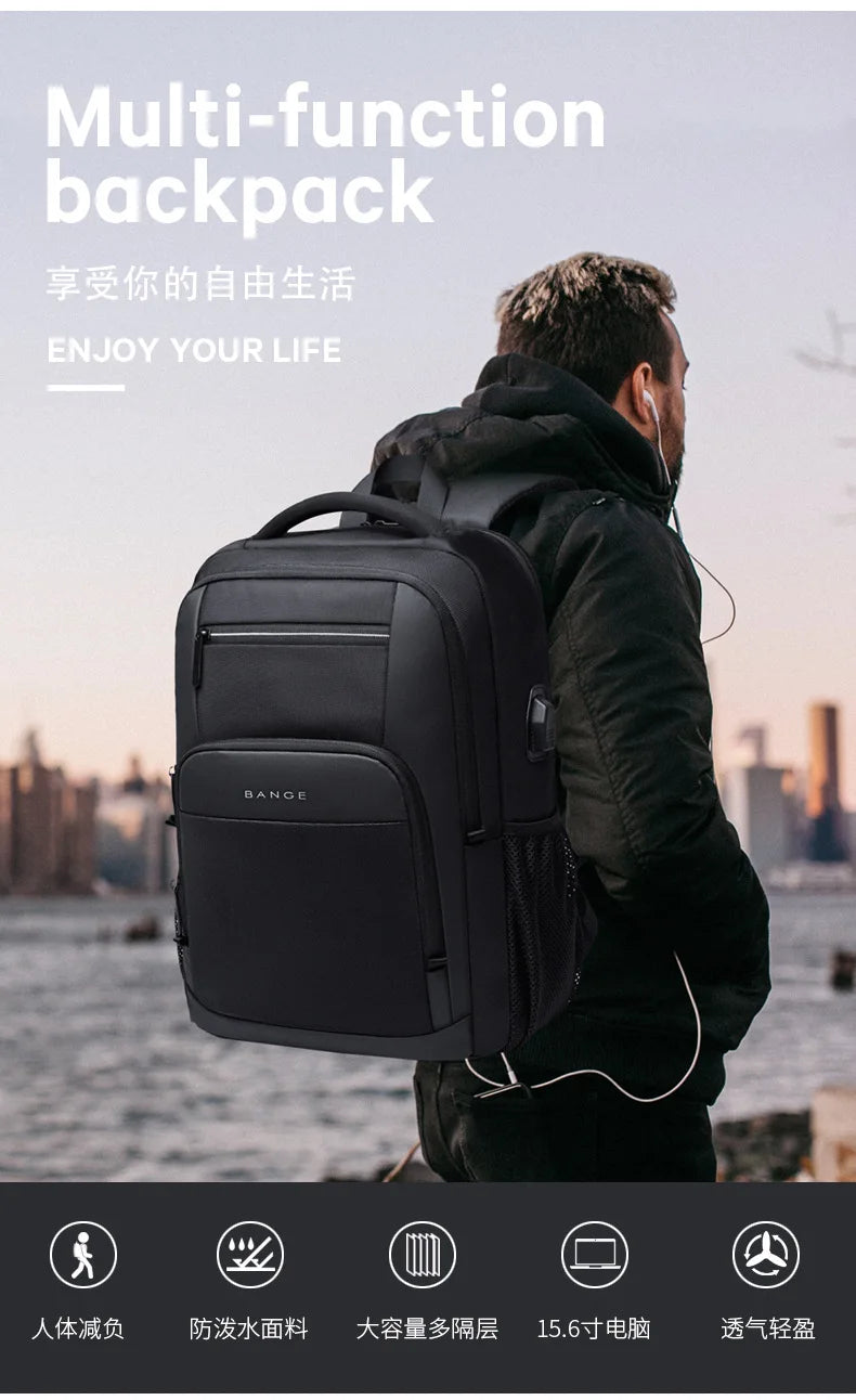 Stijlvolle Heren Laptop Rugzak – Business & School Backpack met USB‑Poort