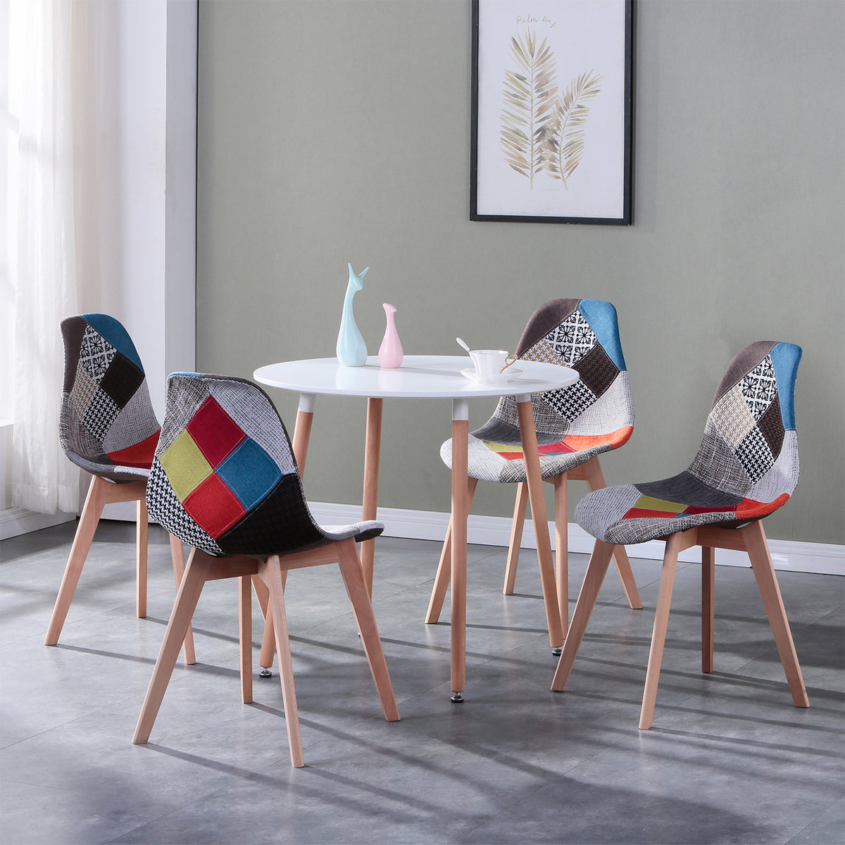 Set van 4 Nordic Patchwork Eetkamerstoelen – Moderne Comfortabele Stoelen voor Keuken en Woonkamer