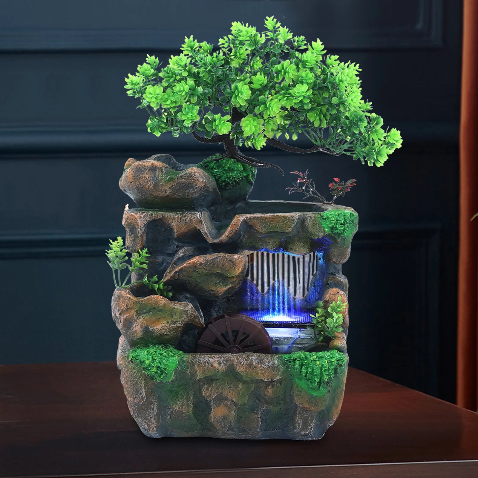 Desktop Fontein met LED Verlichting – Zen Indoor Waterfontein voor Rustgevende Decoratie op Tafel en Bureau
