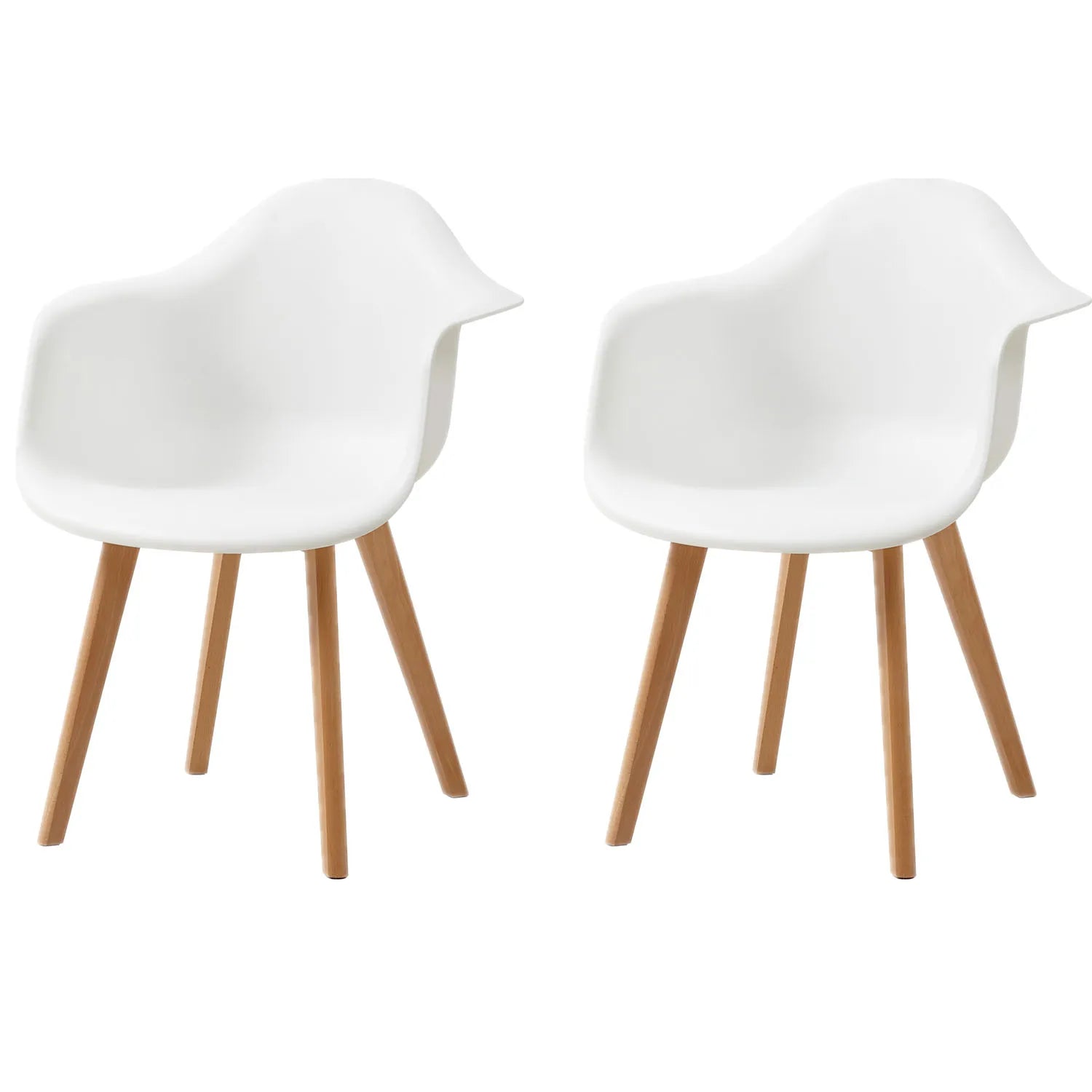 Set van 2 Retro Eetkamerstoelen met Armleuning – Scandinavische Design Stoelen met Beukenhouten Poten – Moderne Kunststof Kuipstoelen