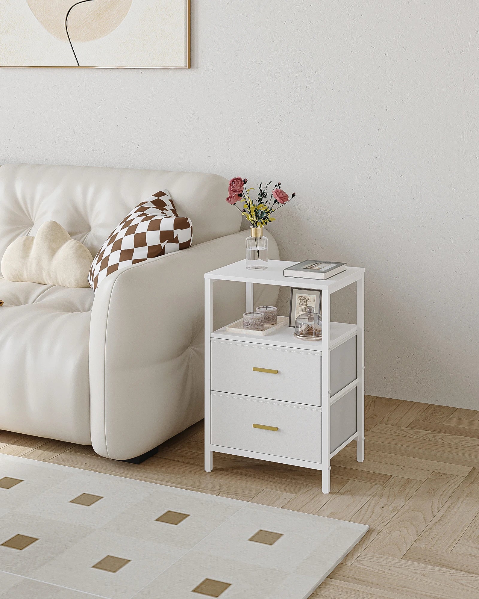 Bedside Table set van 2 – Moderne Nachtkastjes met 2 Laden en Open Vak – Wit