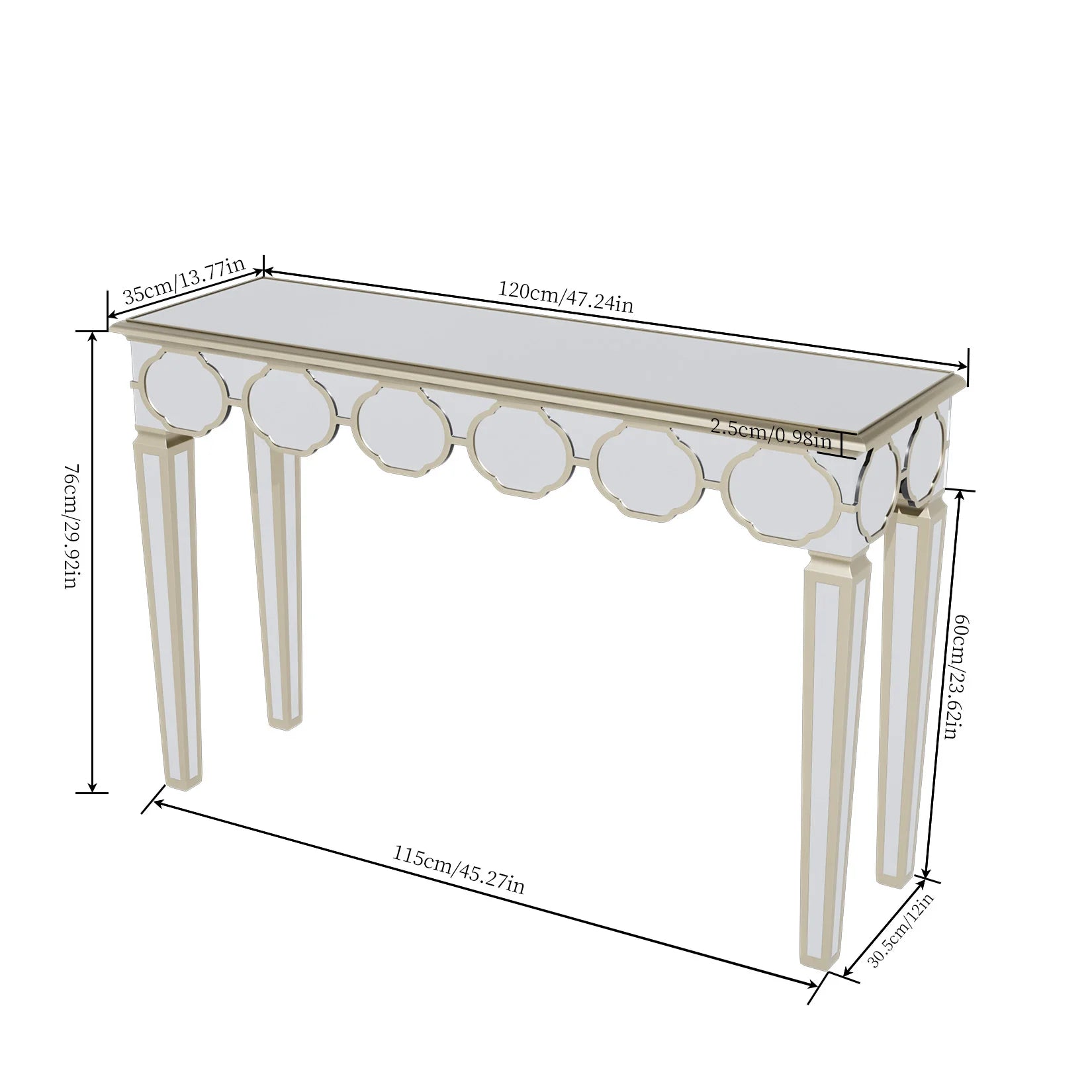 Spiegelconsole Tafel Zilver Goud met Spiegelafwerking – Moderne Sidetable voor Hal en Woonkamer (120 cm)