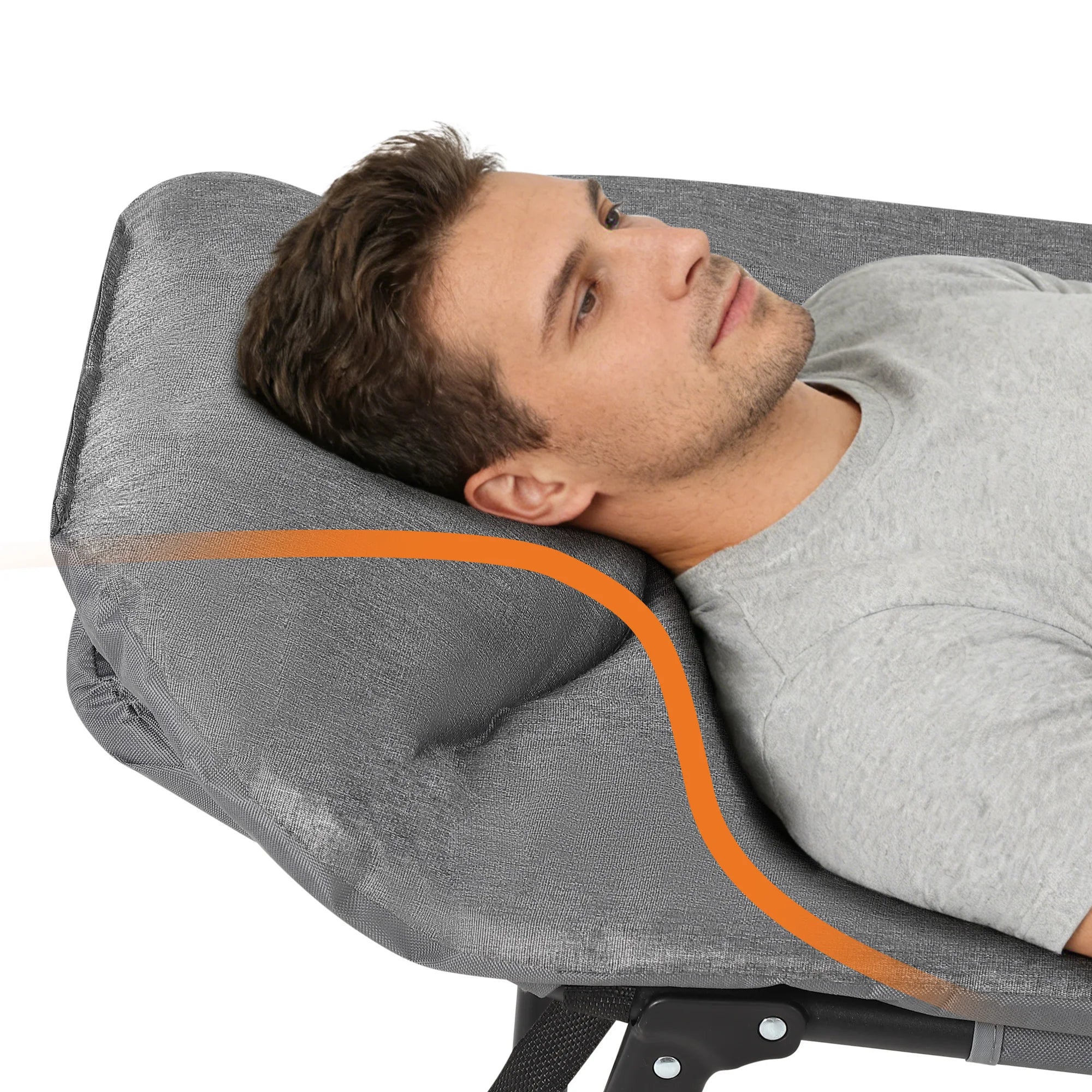 Draagbaar Campingbed met Matras en Kussen – Opvouwbaar Ligbed met Verstelbare Rugleuning en Zijvak