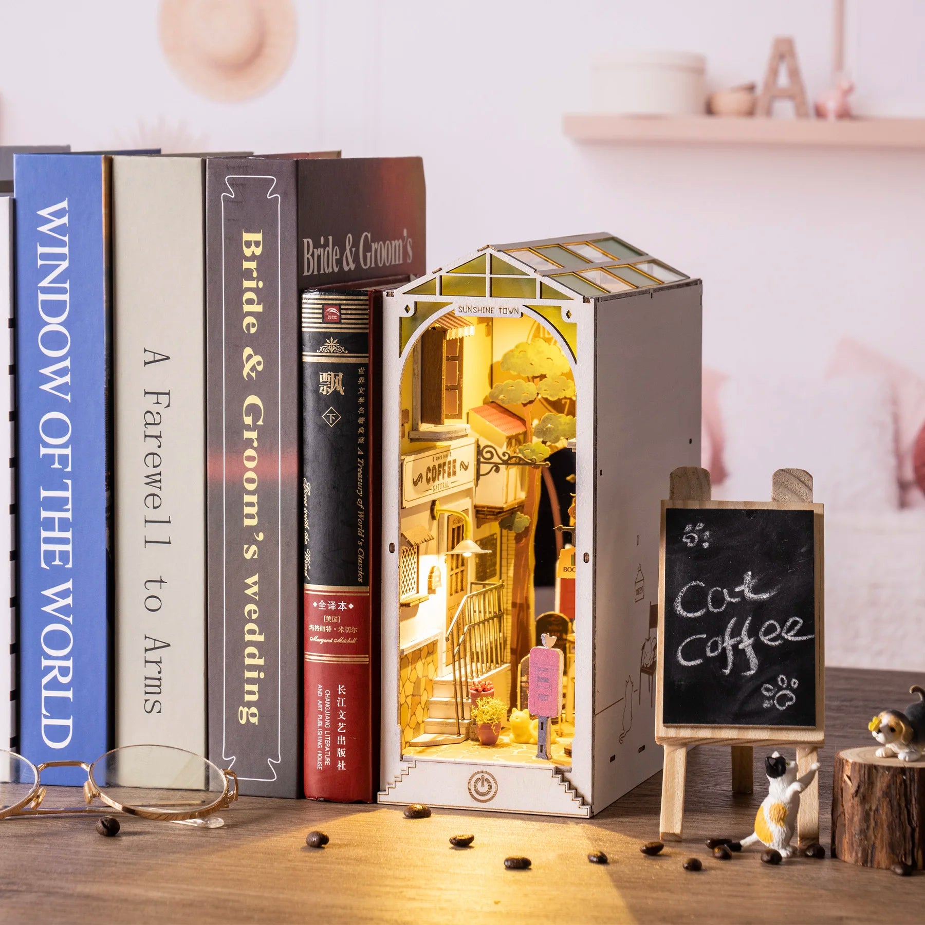 Houten Miniatuur Boekhoekje DIY – LED Sfeerlampje Creatief Knutselpakket voor Jong en Oud