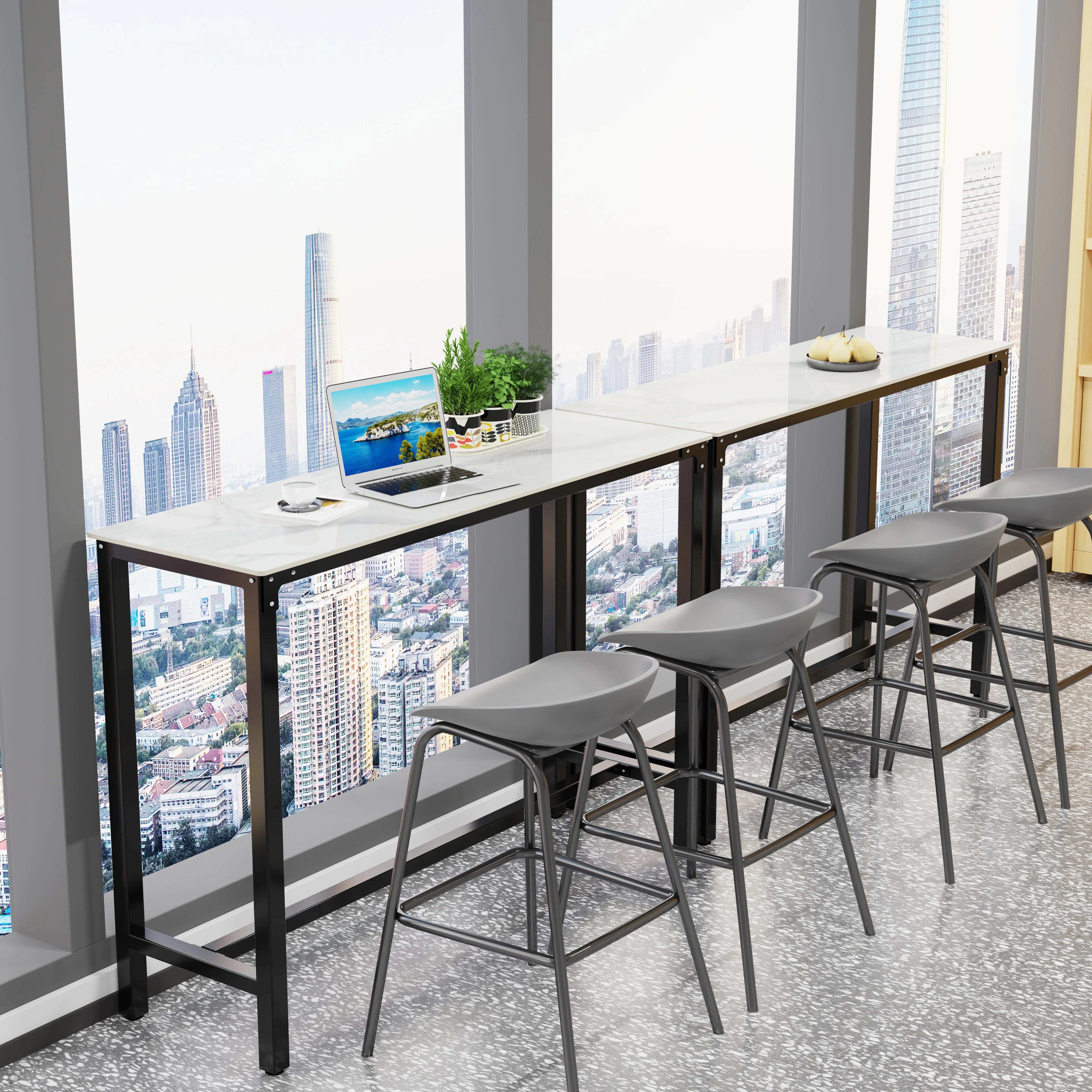 Sintersteen Bartafel Wit – Luxe Counterhoogte Bartafel met Stalen Frame (105 cm)
