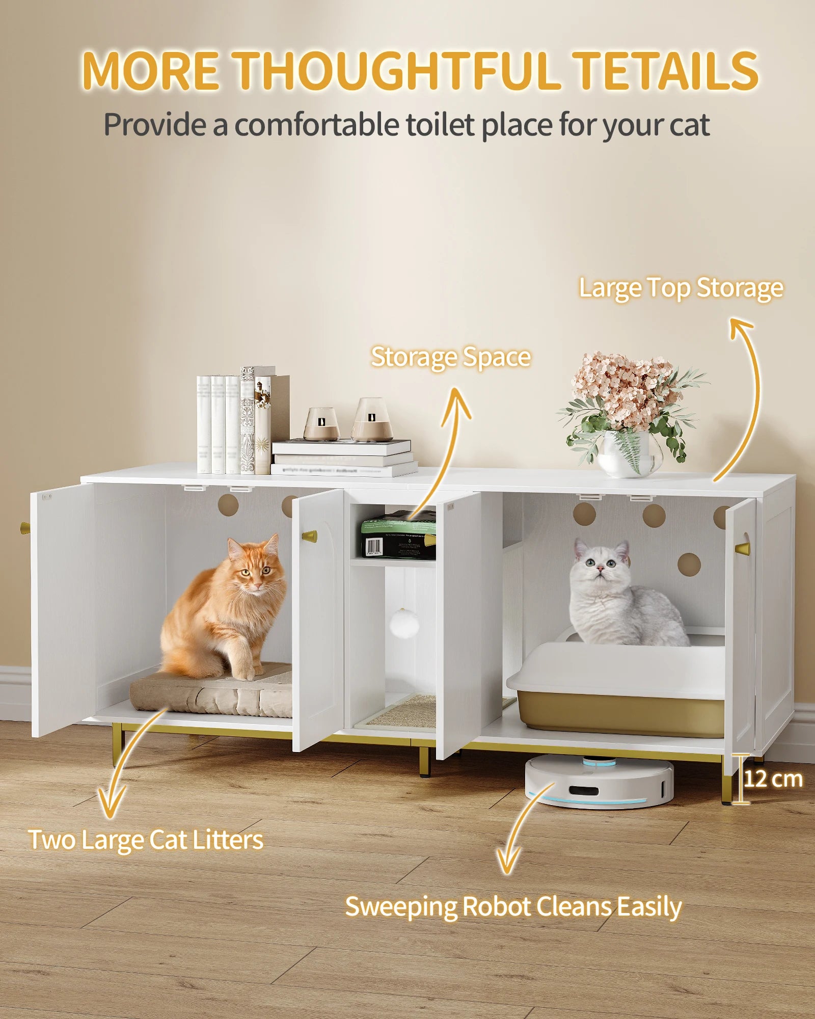 Stijlvolle Kattenbak Kast met Verbergde Kattenbakruimte & Opbergruimte – Multifunctioneel Meubel voor 2 Katten