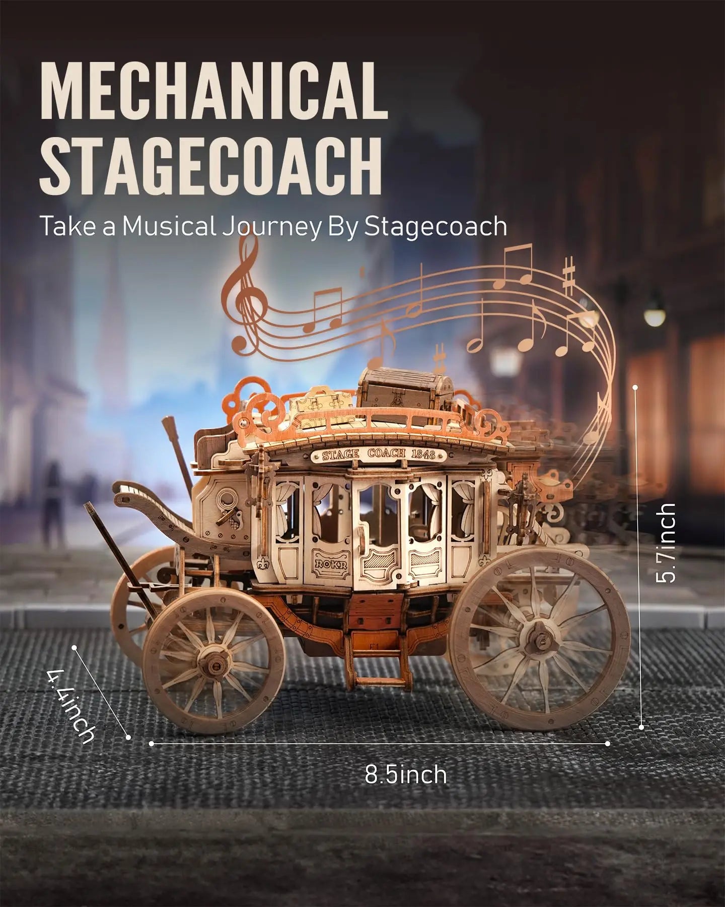 3D Houten Puzzel Muziekdoos – Stagecoach Model voor Volwassenen – Creatieve STEM Hobby Kit