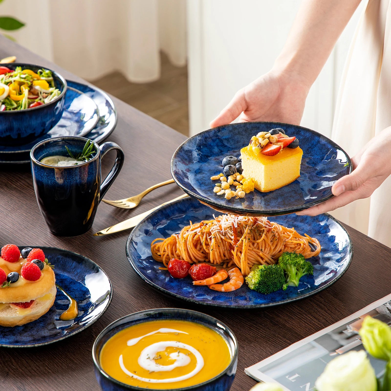 Keramiek Serviesset – Luxe Porselein Servies 16/32/48-delig – Magnetron & Vaatwasser Bestendig – Modern Servies voor 4, 8 of 12 Personen