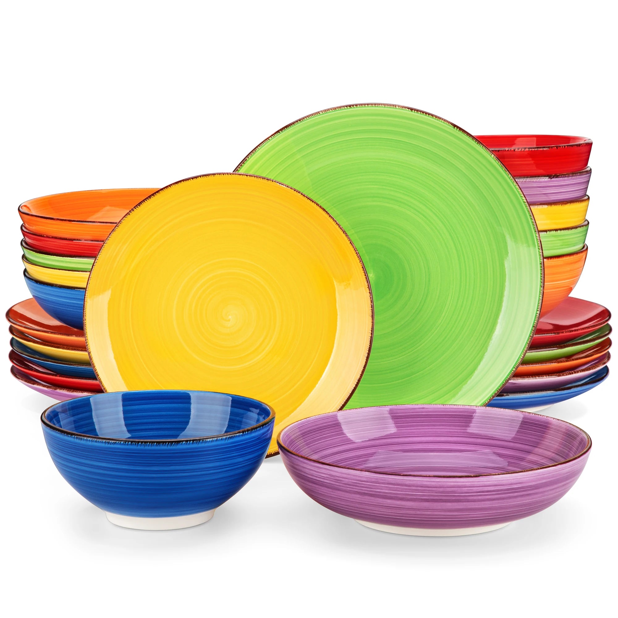 Keramisch Servies Set 12/24/48-delig – Luxe Porselein Serviesset met Handgeschilderd Spiraal Design – Vaatwasser- & Magnetronbestendig