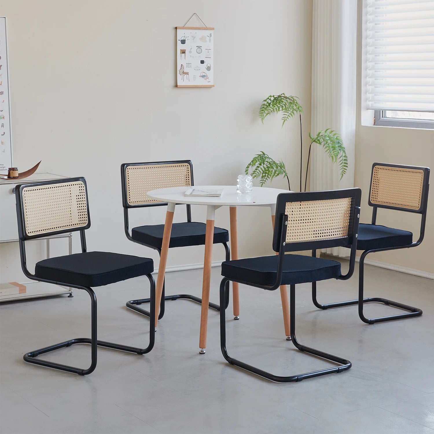 Rotan Eetkamerstoelen Set van 2 of 4 – Retro Design met Velvet Zitting en Metalen Frame