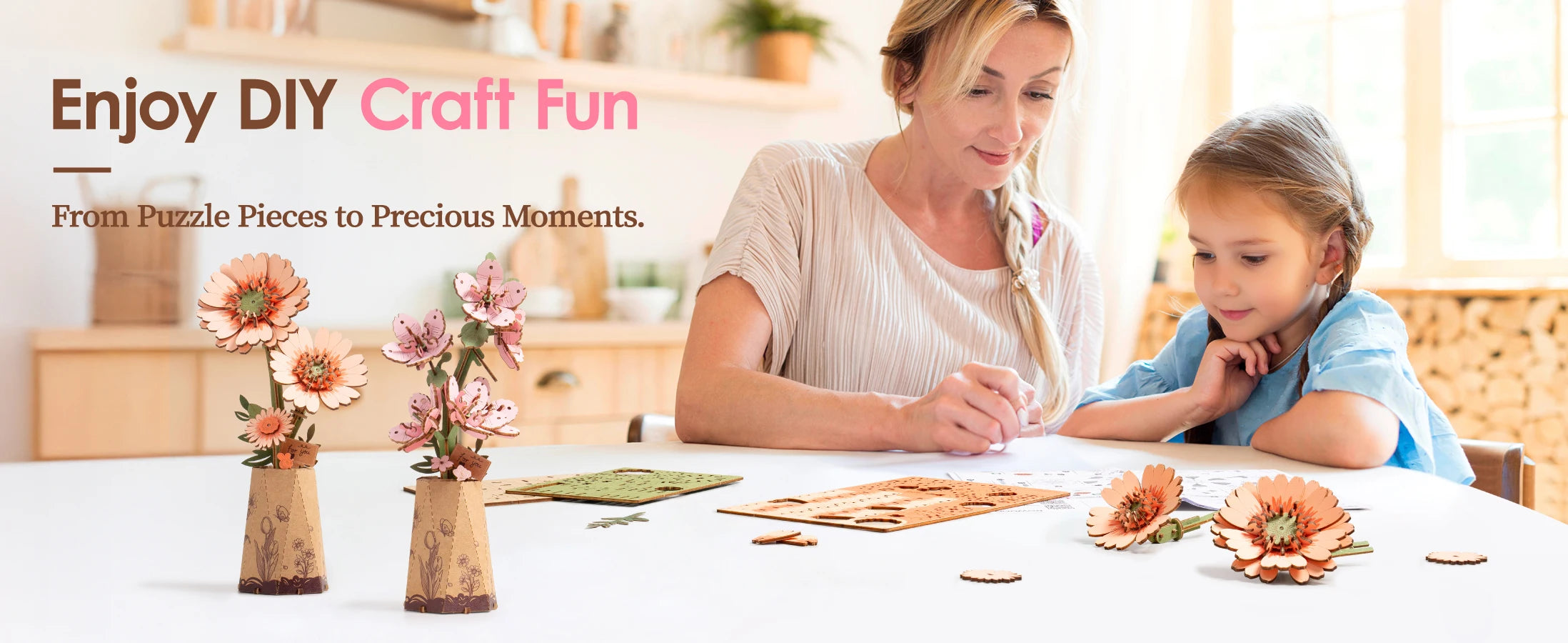 3D Houten Puzzel Doe-Het-Zelf – Creatieve Bloemen Bouwset voor Vrouwen – Kerstcadeau & Decoratie