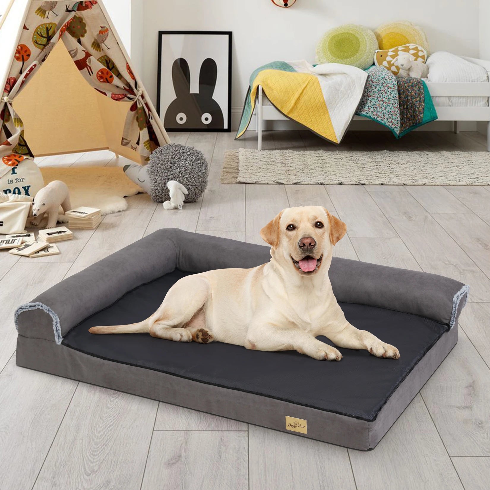 Orthopedisch Hondenbed XXL met Traagschuim – L-Vormig Hondenkussen voor Grote Honden met Wasbare Hoes, Waterdicht & Antislip