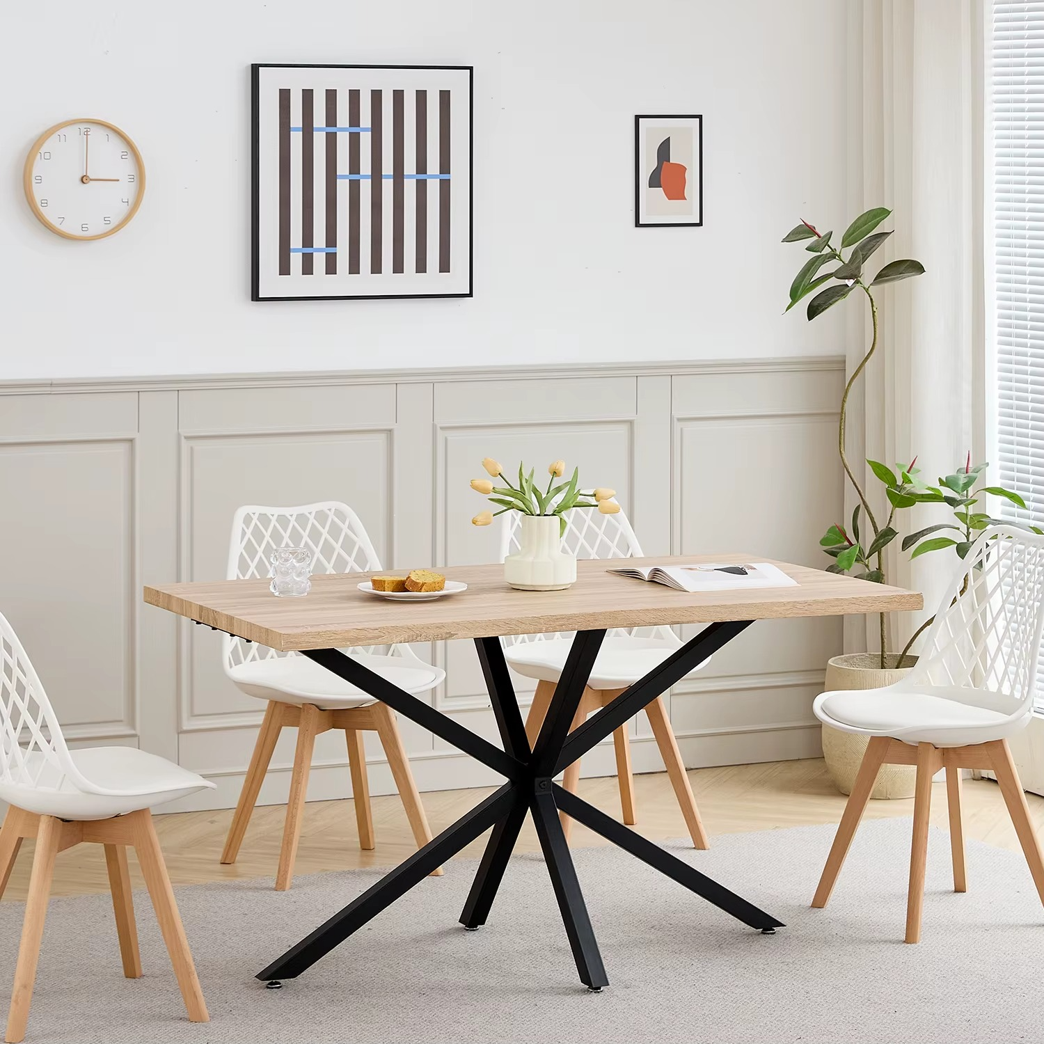 Moderne Rechthoekige Eettafel 140×80 cm – Met Metalen Onderstel voor 4–6 Personen