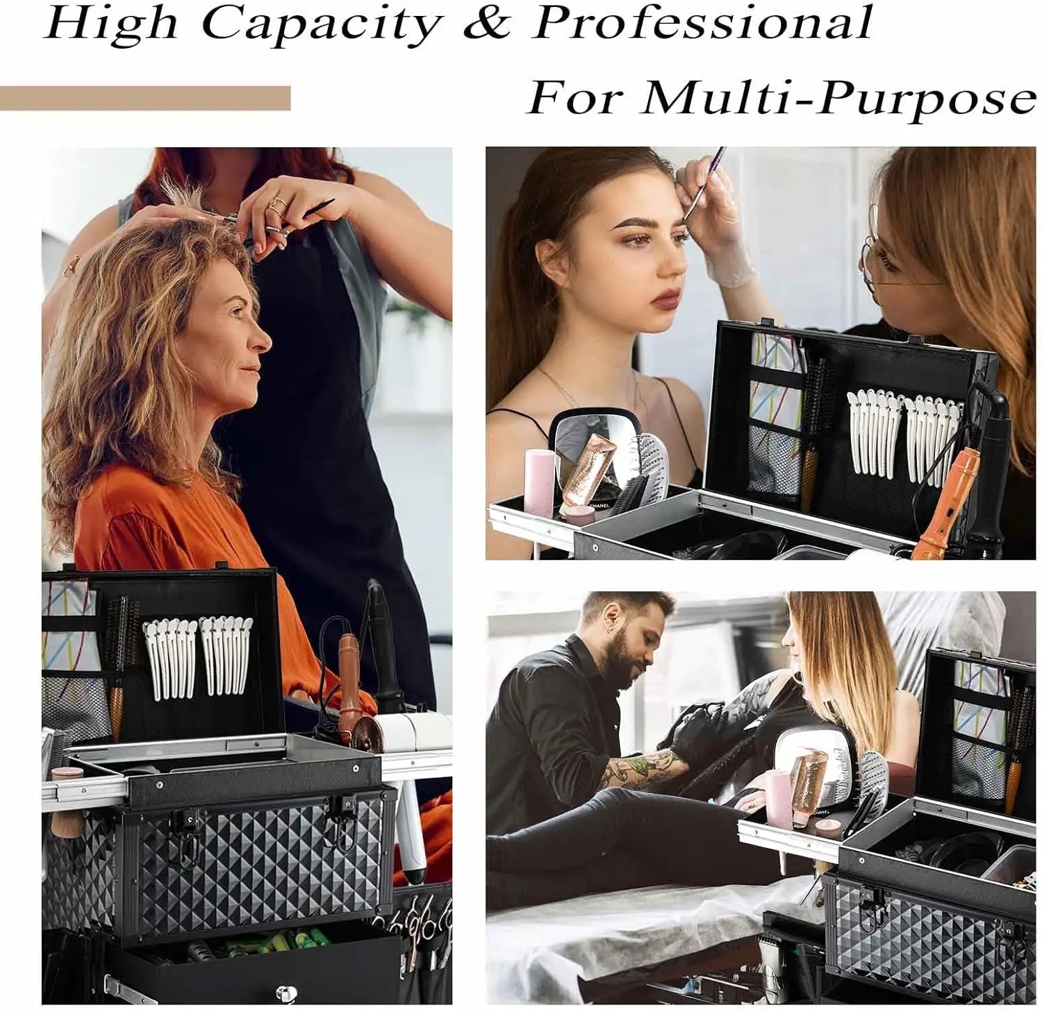 Professionele Make-up Koffer Trolley met Slot en Wielen – Cosmetica Organizer 56-75L – Rollende Beauty Case voor Kapper en Visagist